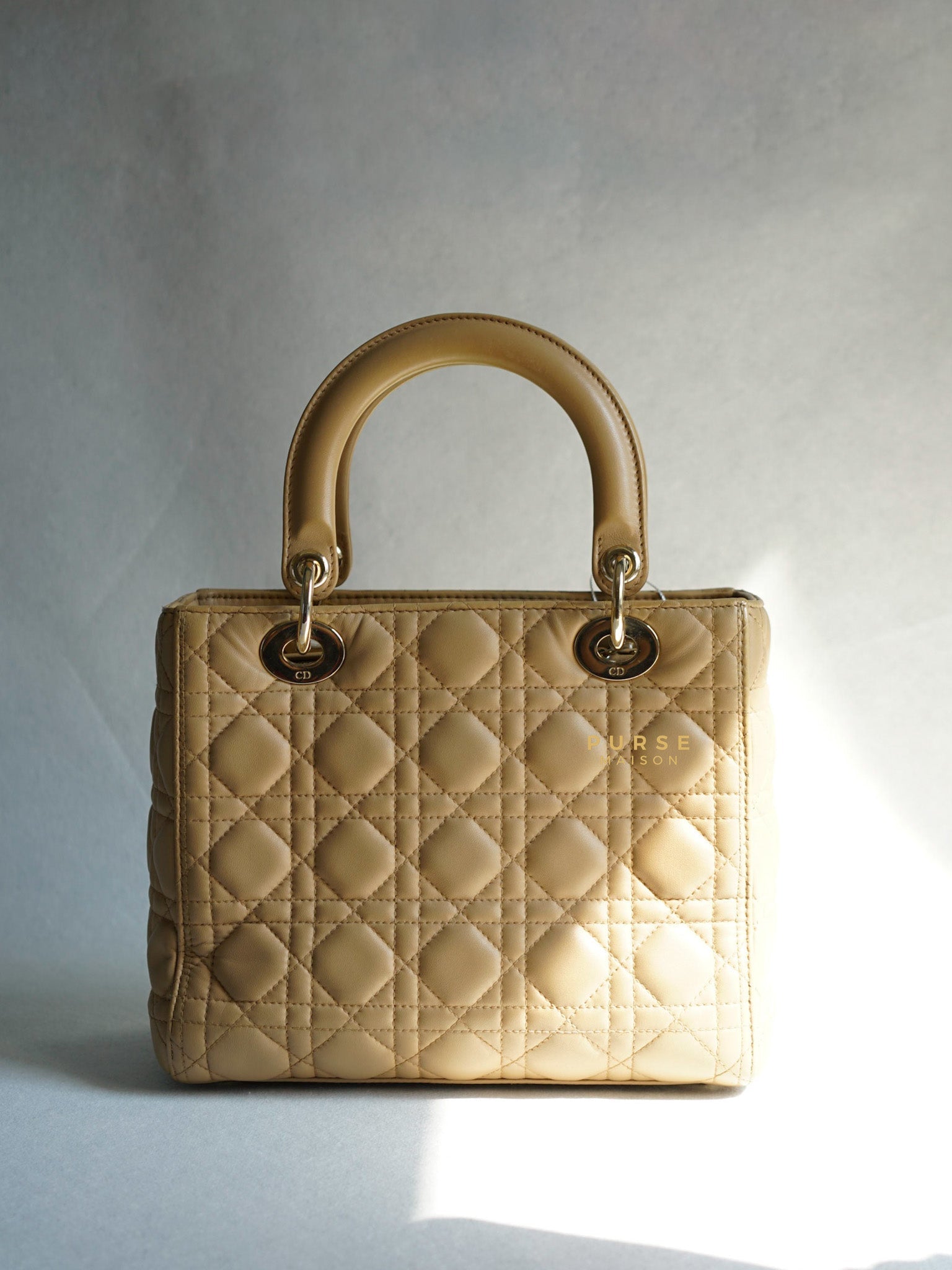 Christian Dior Lady Dior Beige Medium Light Gold hardware Lambskin | Purse Maison Luxury Bags Shop