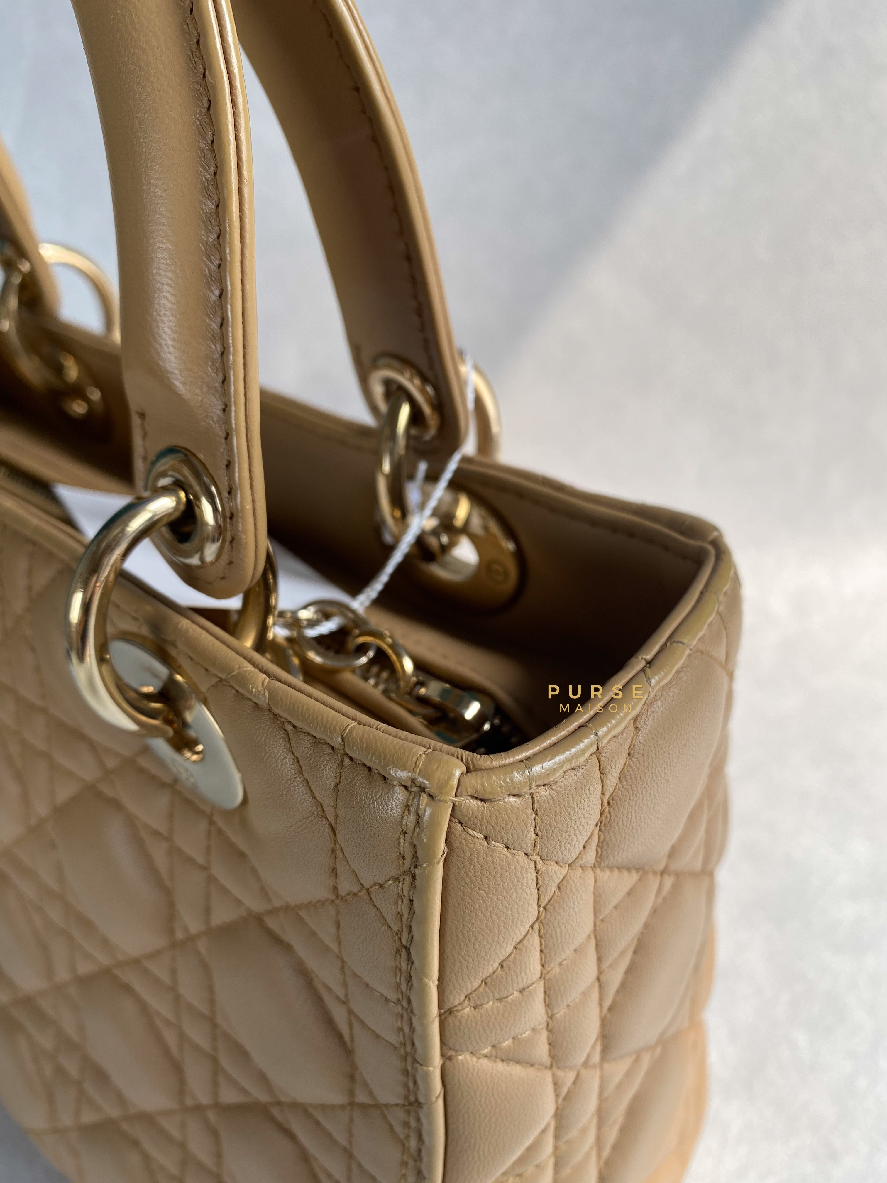 Christian Dior Lady Dior Beige Medium Light Gold hardware Lambskin | Purse Maison Luxury Bags Shop