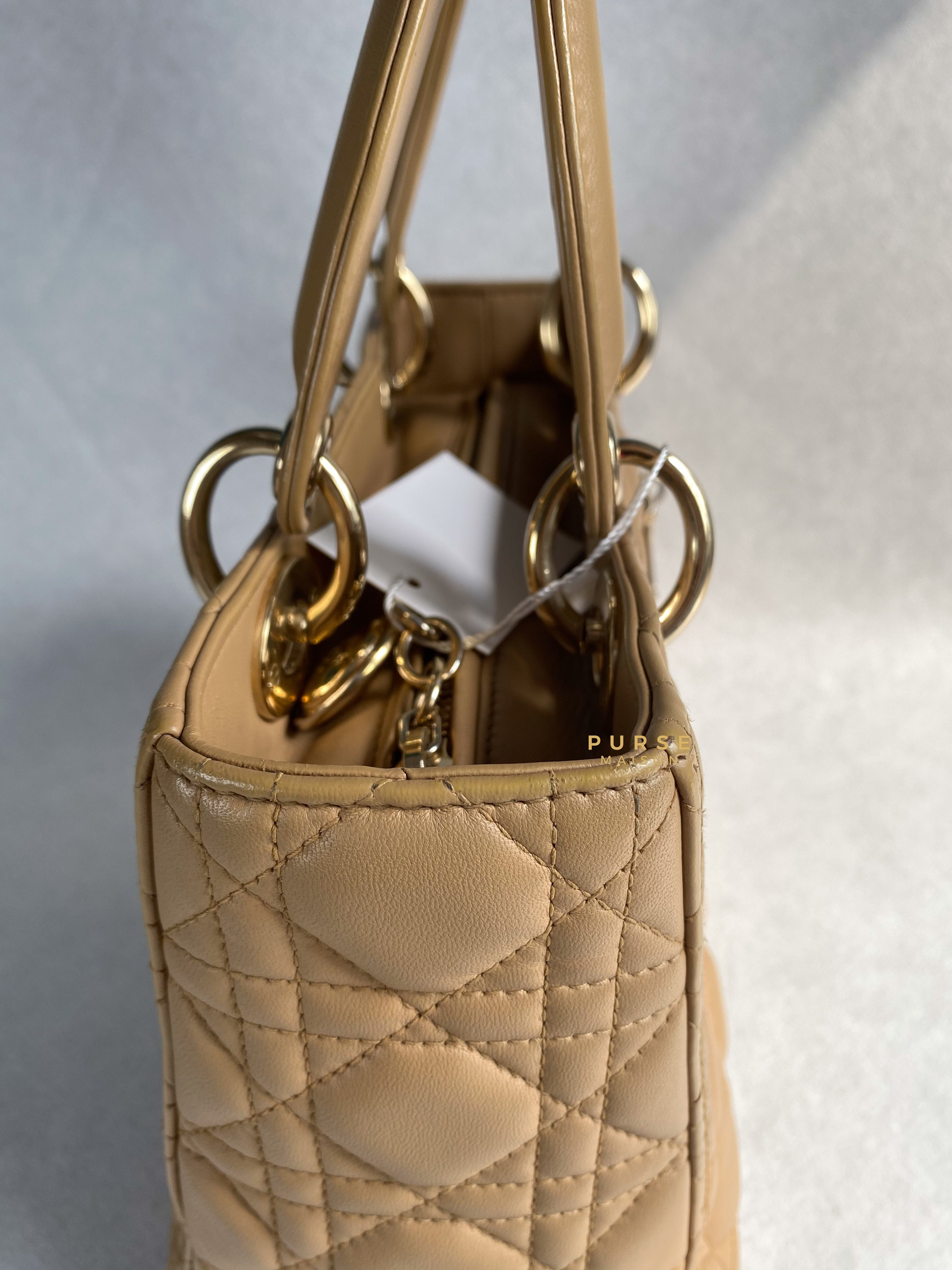 Christian Dior Lady Dior Beige Medium Light Gold hardware Lambskin | Purse Maison Luxury Bags Shop