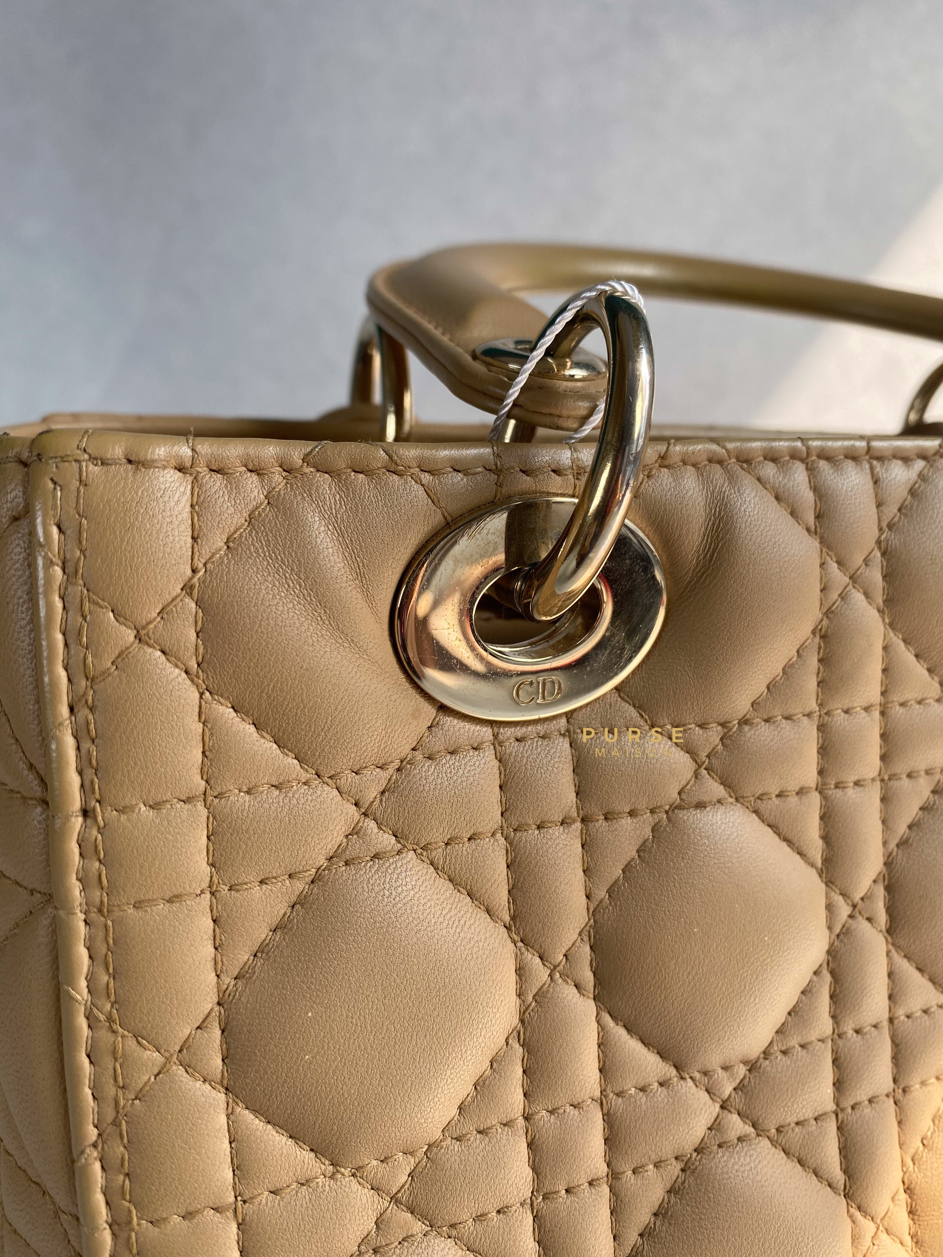 Christian Dior Lady Dior Beige Medium Light Gold hardware Lambskin | Purse Maison Luxury Bags Shop