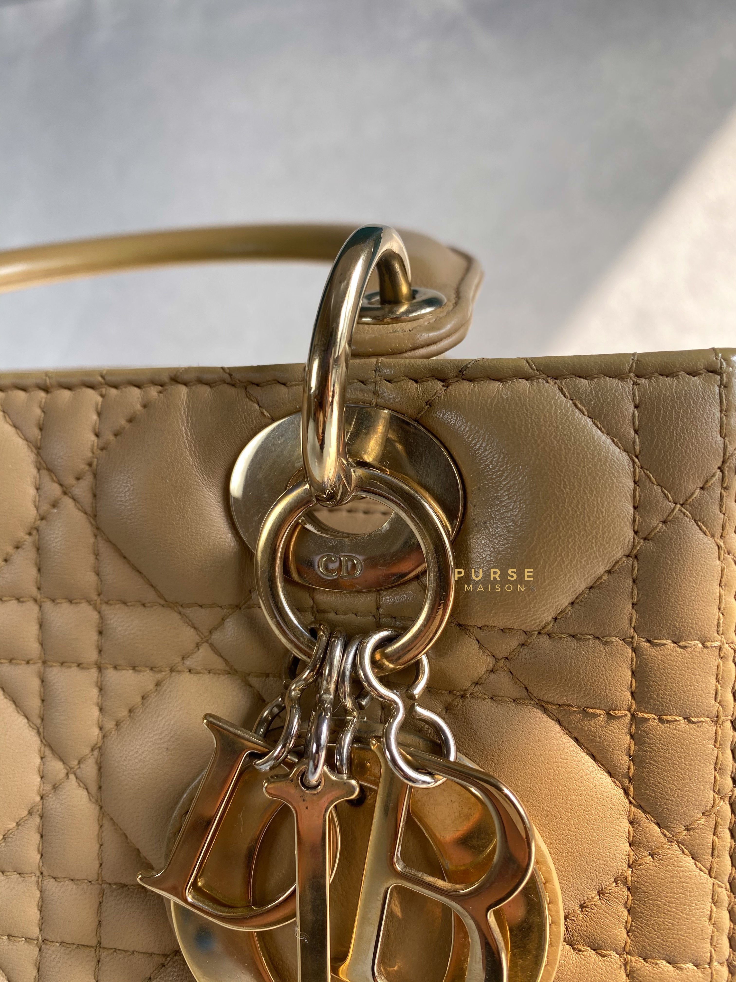 Christian Dior Lady Dior Beige Medium Light Gold hardware Lambskin | Purse Maison Luxury Bags Shop