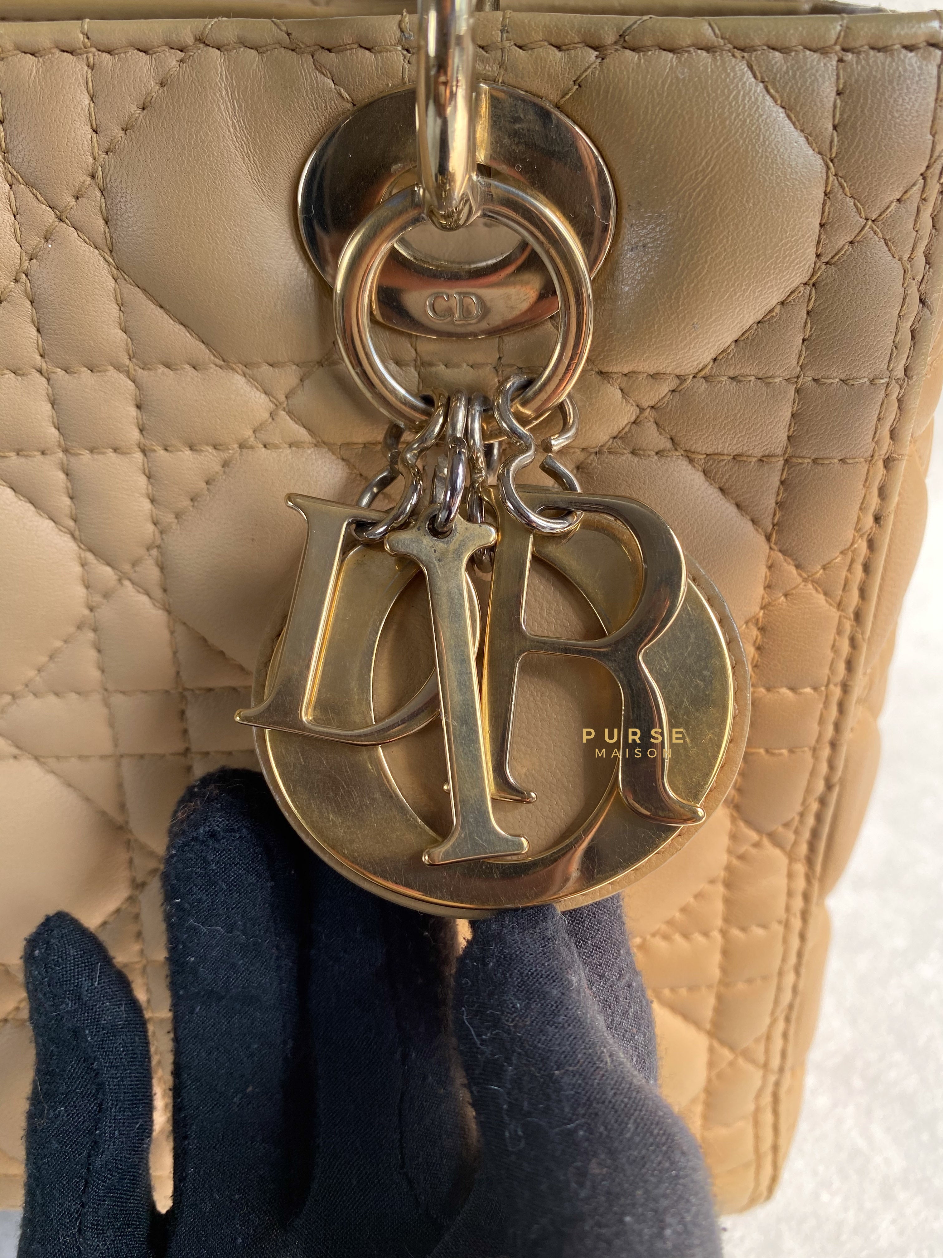 Christian Dior Lady Dior Beige Medium Light Gold hardware Lambskin | Purse Maison Luxury Bags Shop