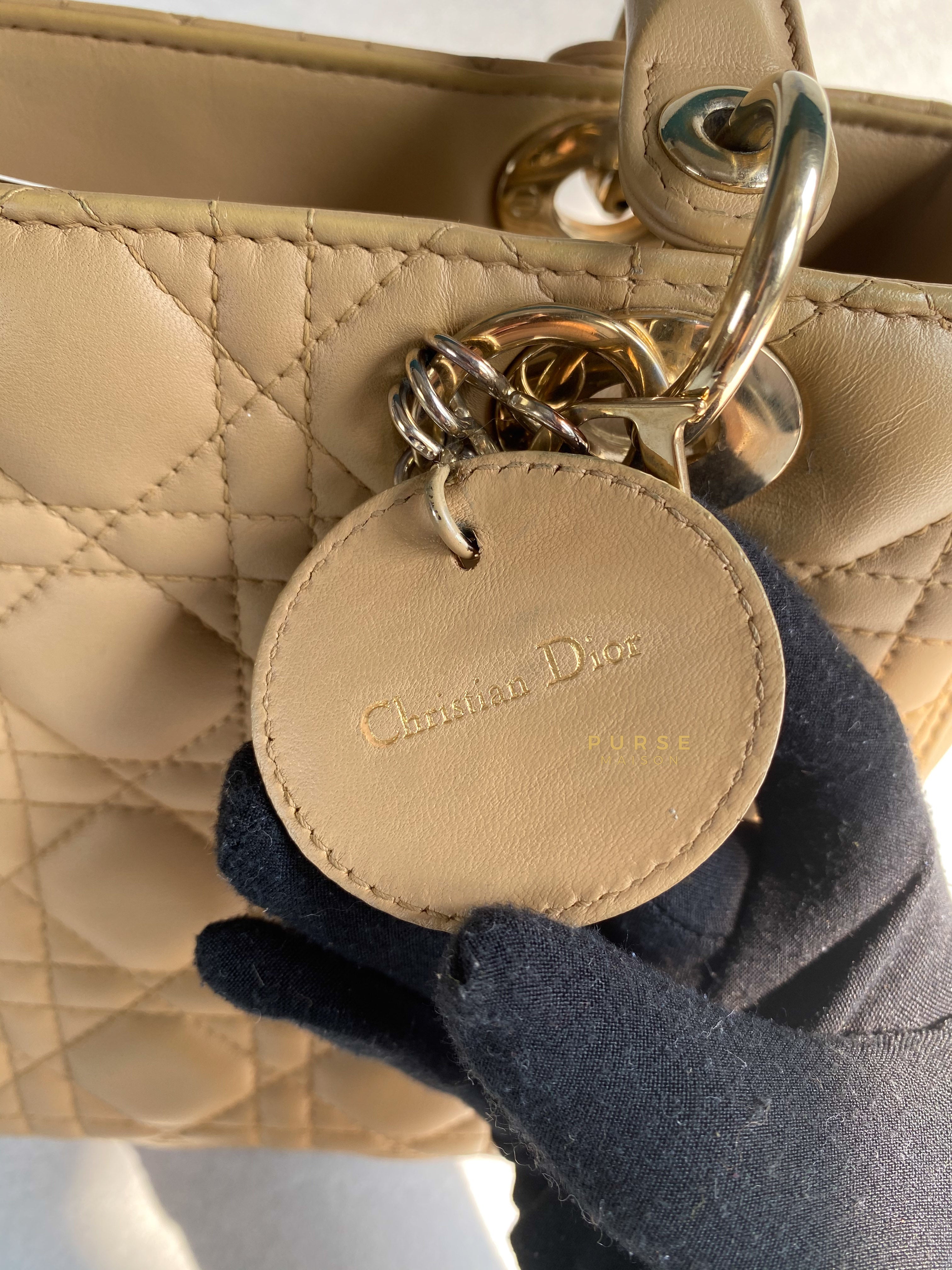 Christian Dior Lady Dior Beige Medium Light Gold hardware Lambskin | Purse Maison Luxury Bags Shop