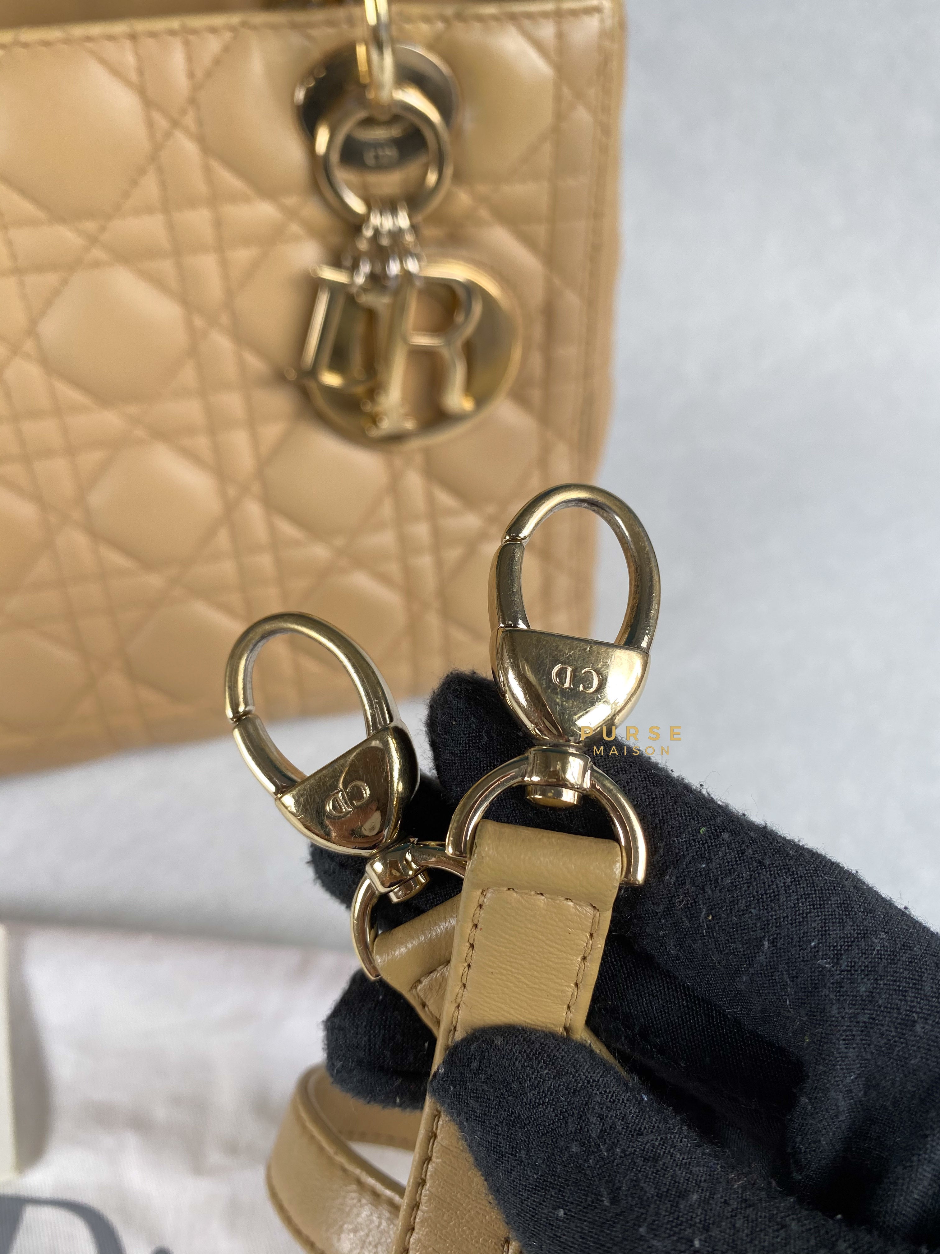 Christian Dior Lady Dior Beige Medium Light Gold hardware Lambskin | Purse Maison Luxury Bags Shop