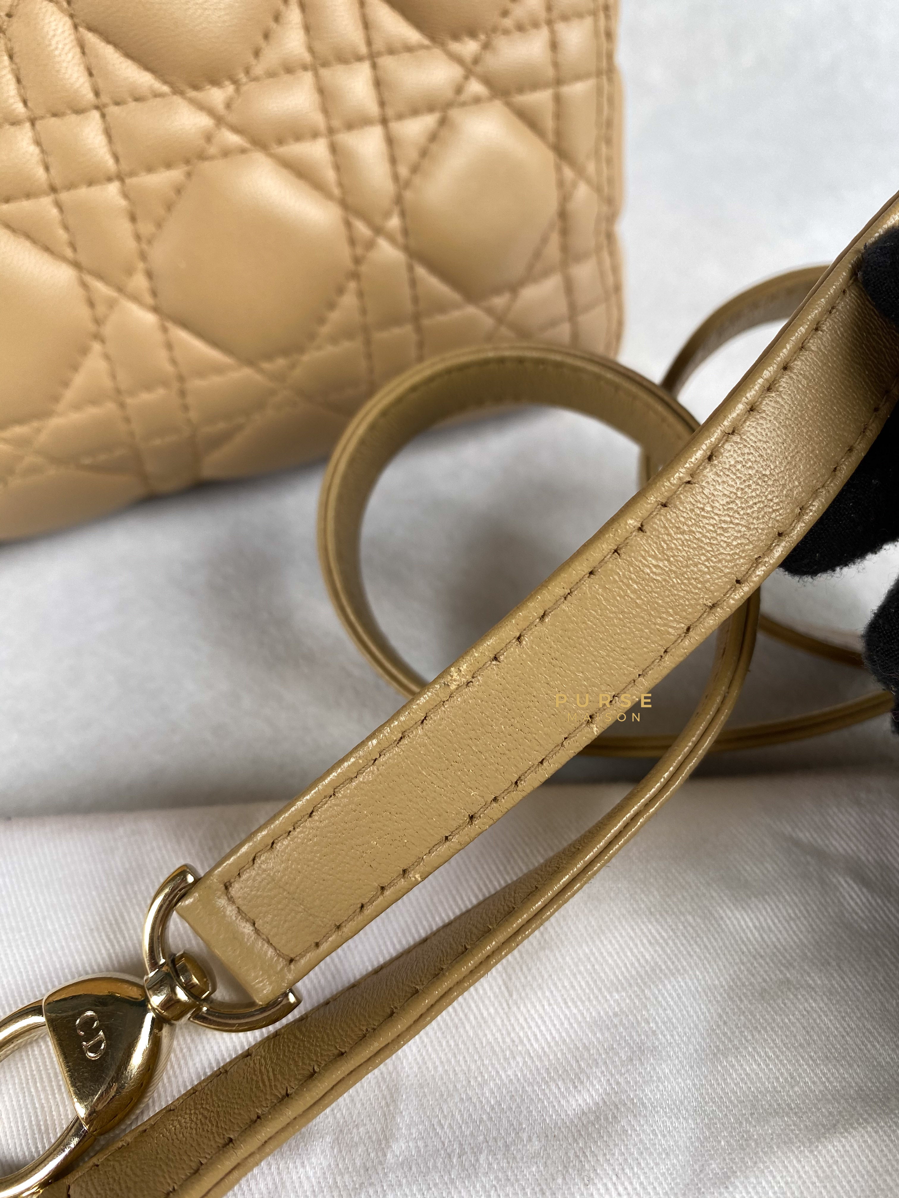 Christian Dior Lady Dior Beige Medium Light Gold hardware Lambskin | Purse Maison Luxury Bags Shop