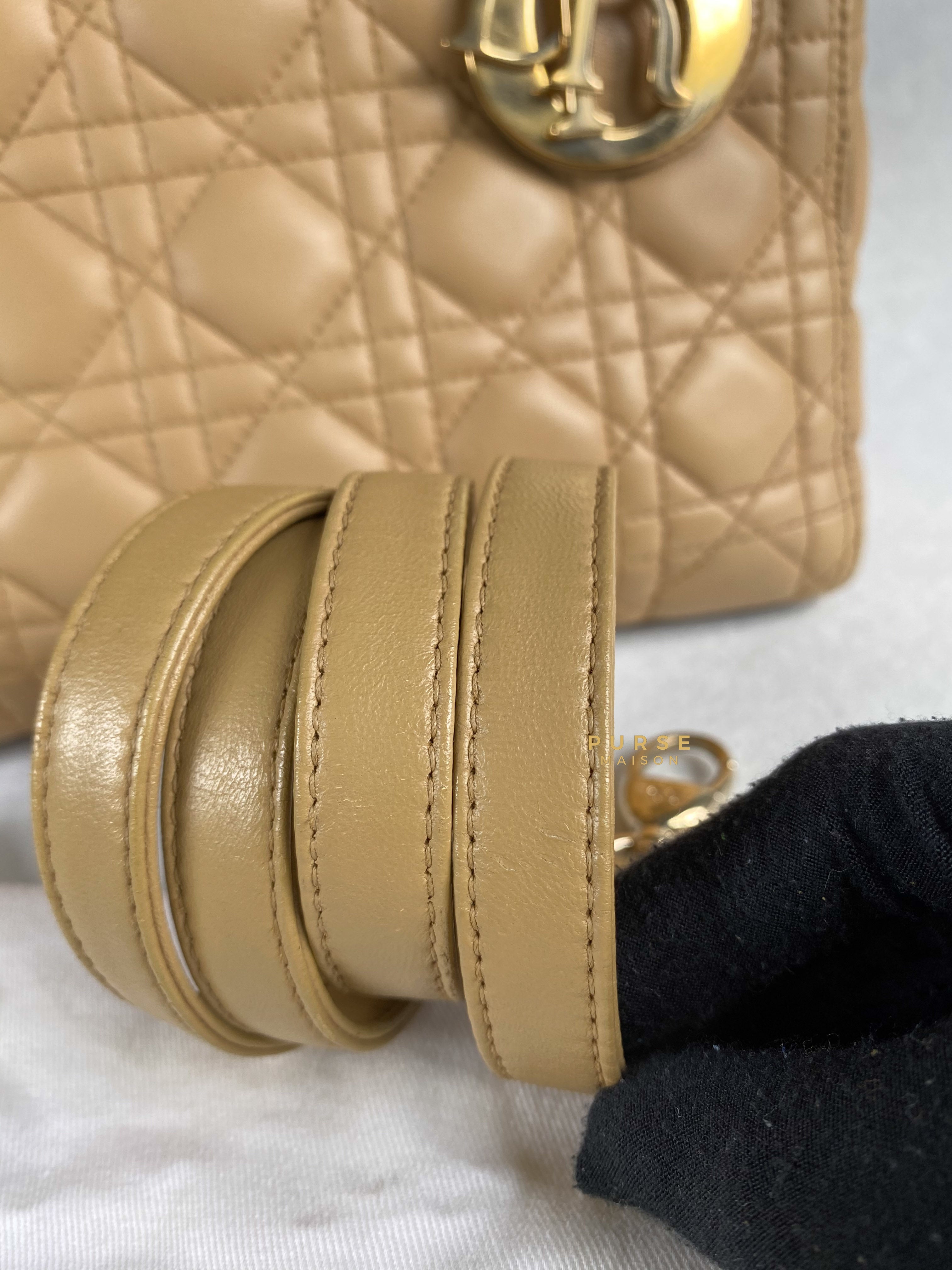 Christian Dior Lady Dior Beige Medium Light Gold hardware Lambskin | Purse Maison Luxury Bags Shop