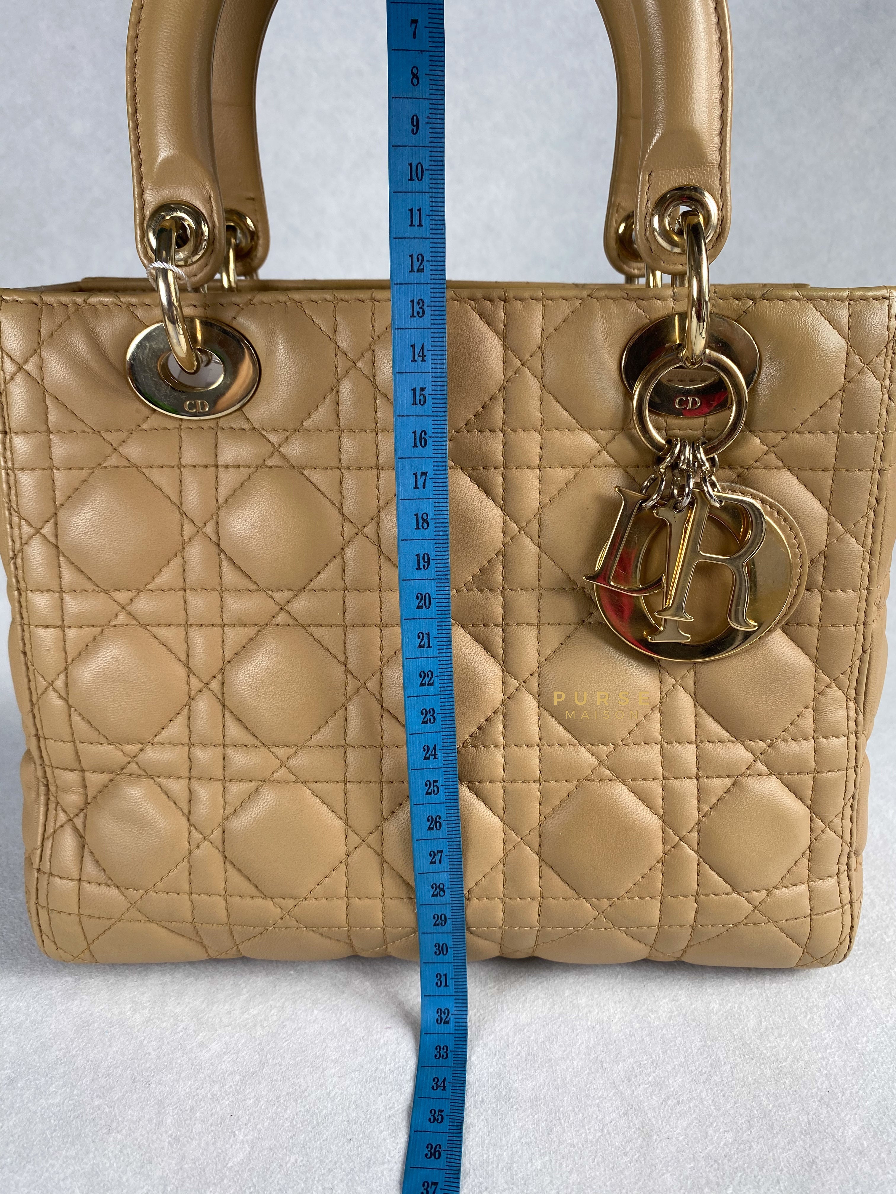 Christian Dior Lady Dior Beige Medium Light Gold hardware Lambskin | Purse Maison Luxury Bags Shop