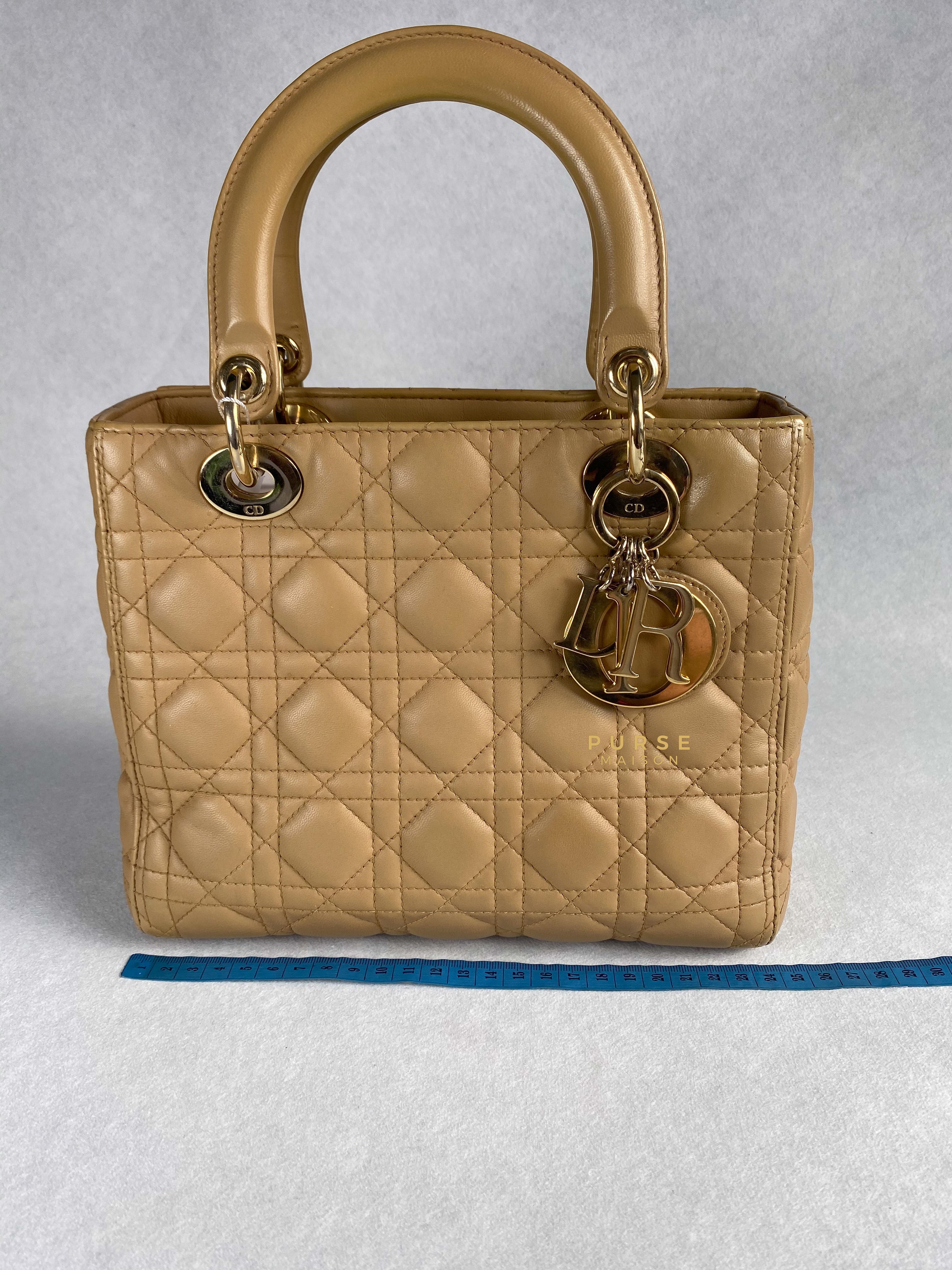Christian Dior Lady Dior Beige Medium Light Gold hardware Lambskin | Purse Maison Luxury Bags Shop