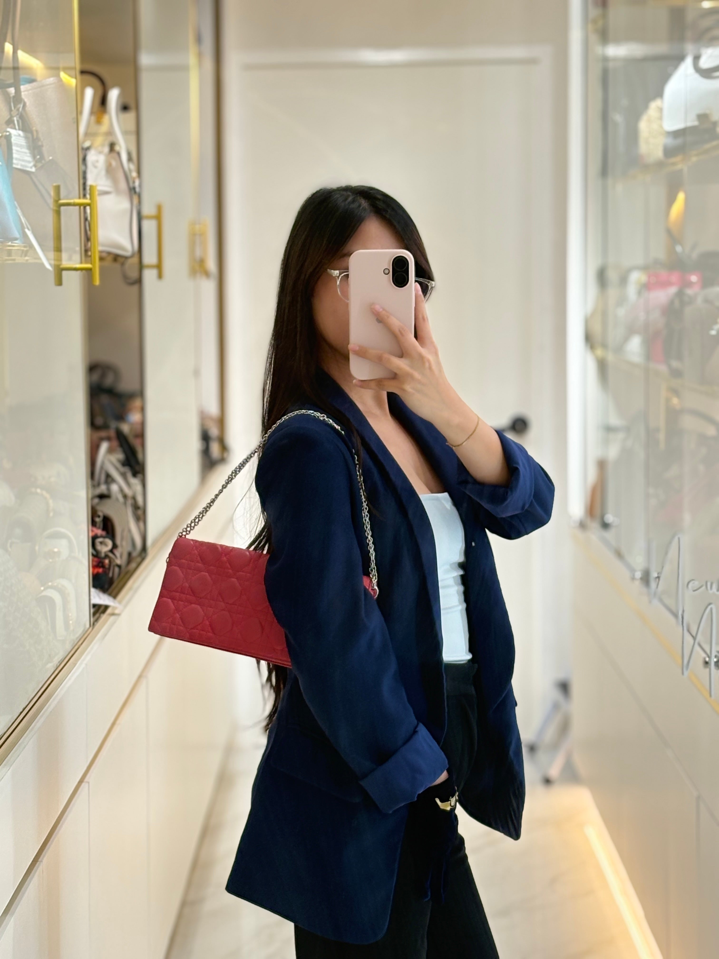 Lady Dior Clutch in Pink Cannage Lambskin Leather Silver Hardware | Purse Maison Luxury Bags Shop