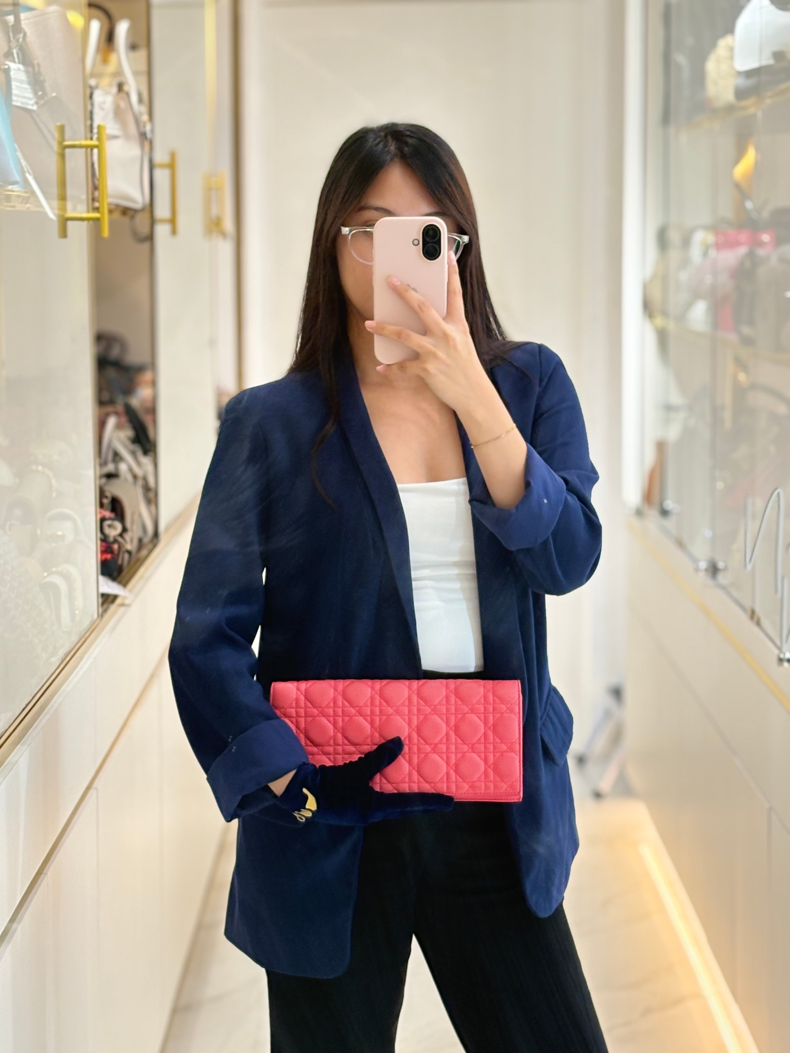 Lady Dior Clutch in Pink Cannage Lambskin Leather Silver Hardware | Purse Maison Luxury Bags Shop