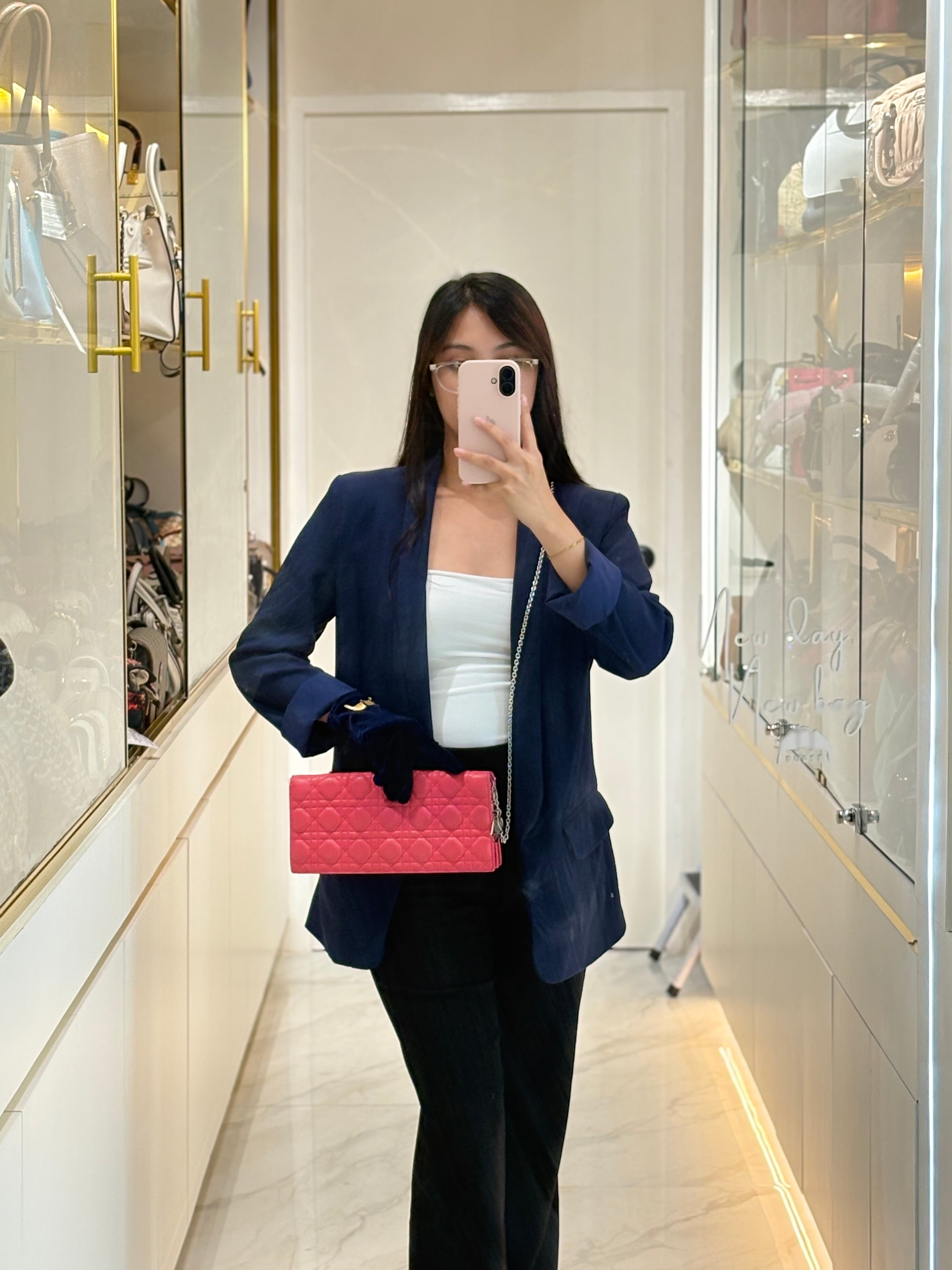 Lady Dior Clutch in Pink Cannage Lambskin Leather Silver Hardware | Purse Maison Luxury Bags Shop
