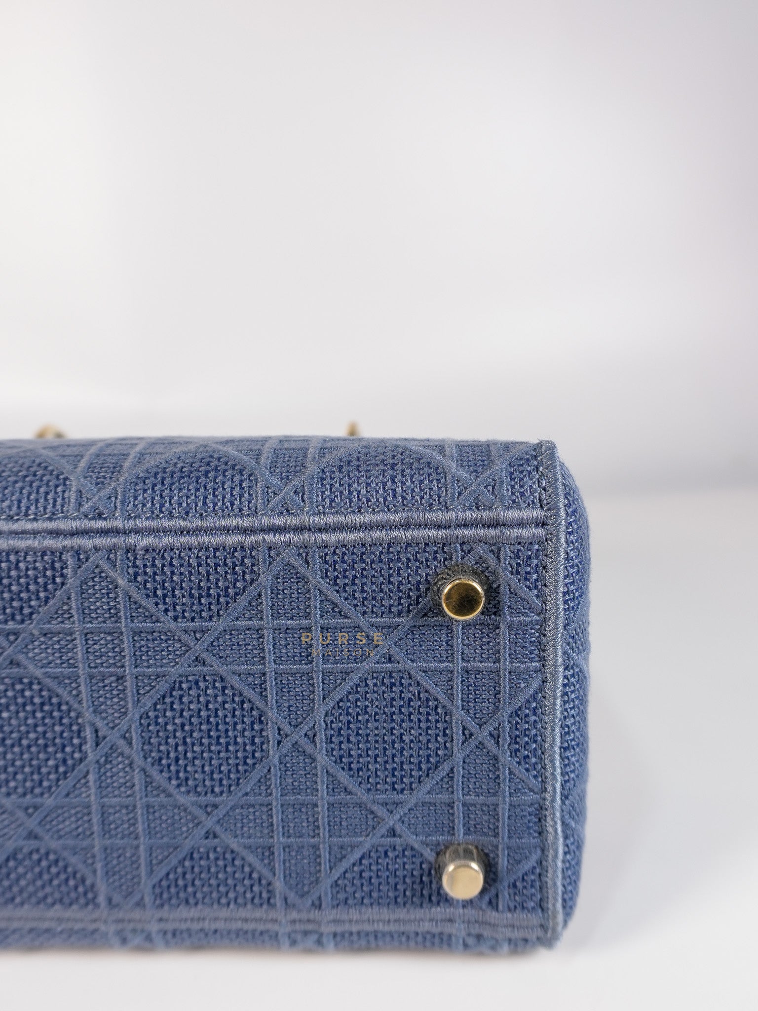 Lady Dior D-Lite Blue Medium Embroidered Cannage Quilt Canvas | Purse Maison Luxury Bags Shop