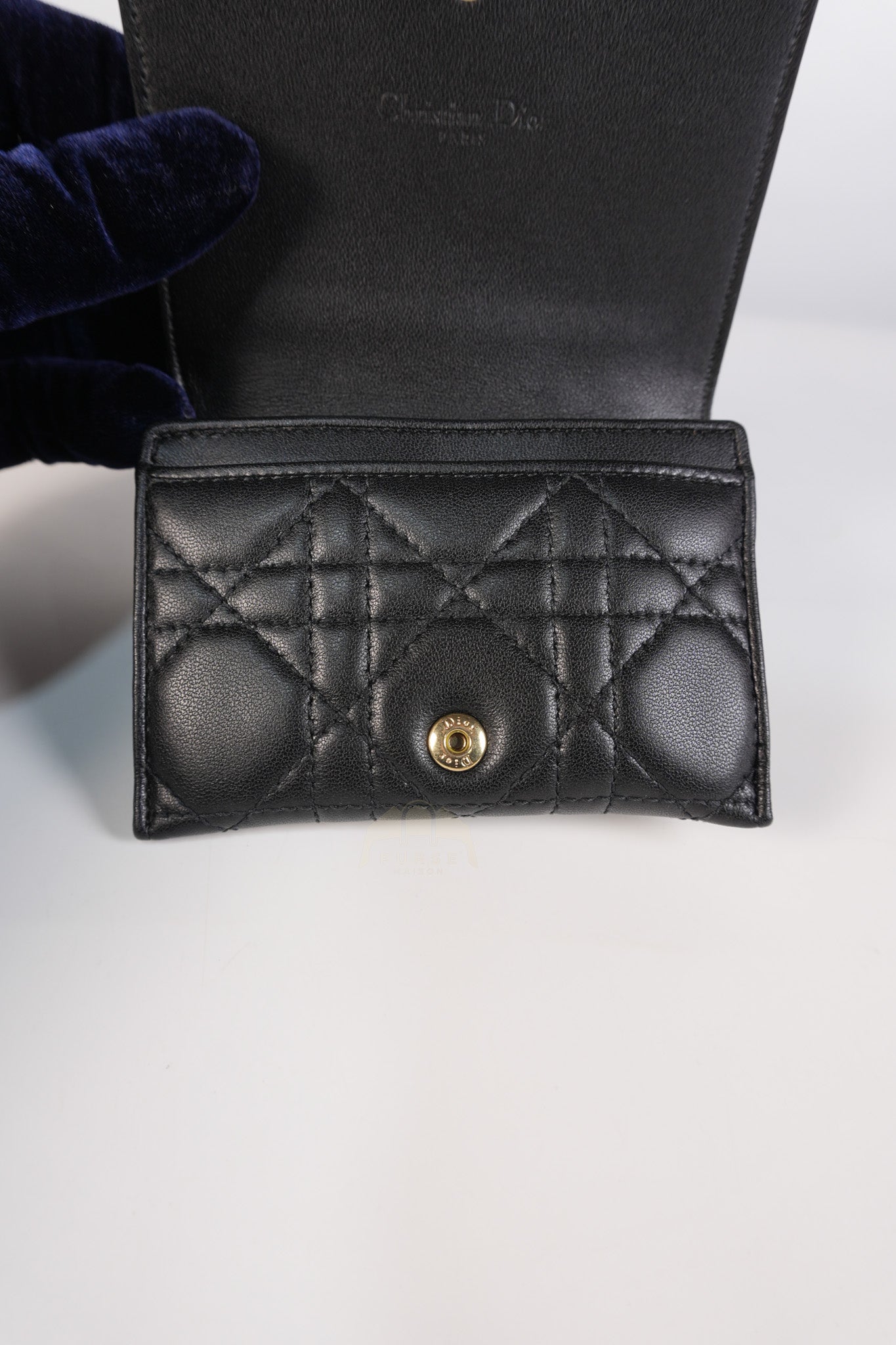 Lady Dior Flap Card Holder in Black Quilted Cannage Lambskin Leather | Purse Maison Luxury Bags Shop