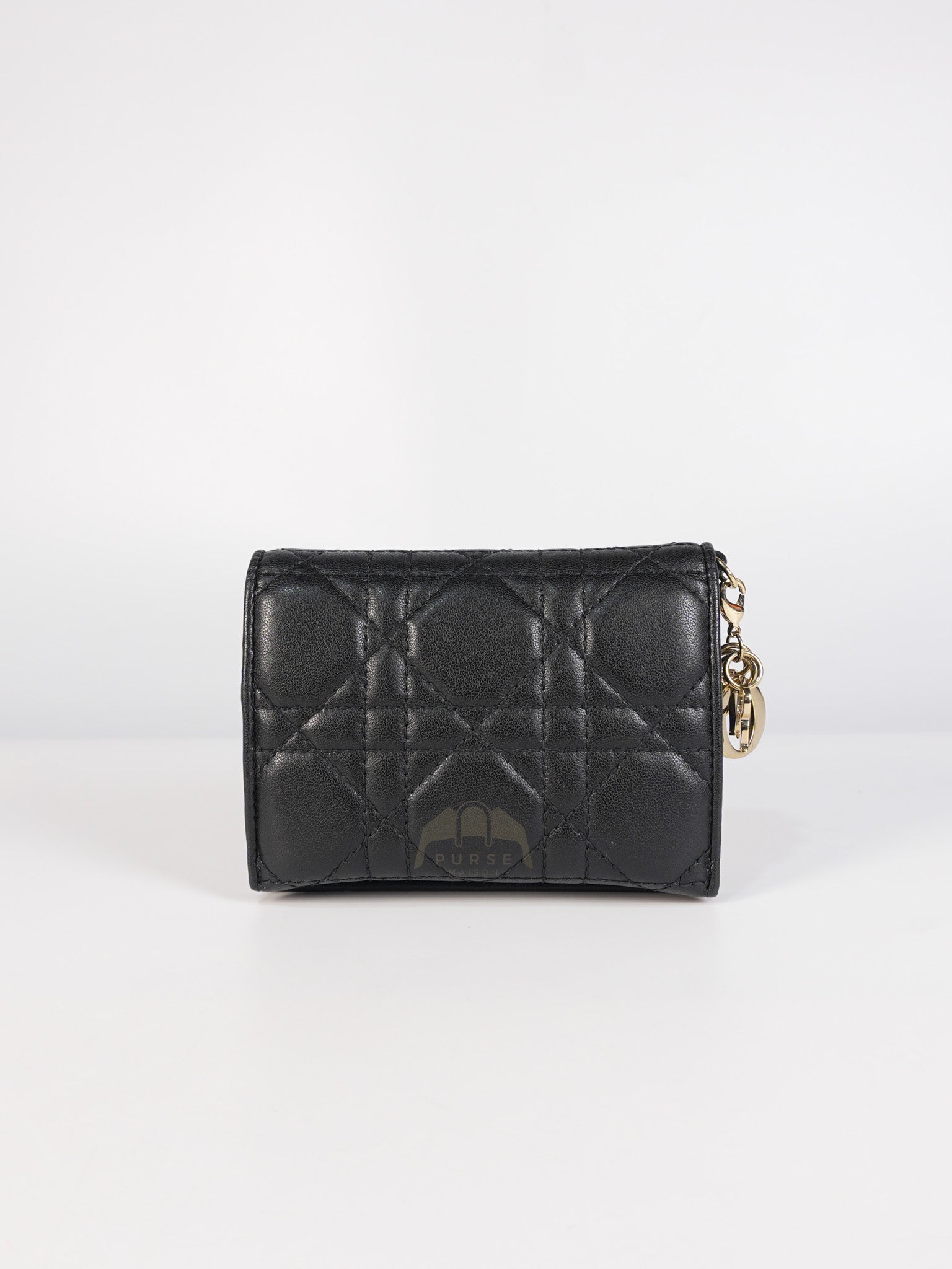 Lady Dior Flap Card Holder in Black Quilted Cannage Lambskin Leather | Purse Maison Luxury Bags Shop