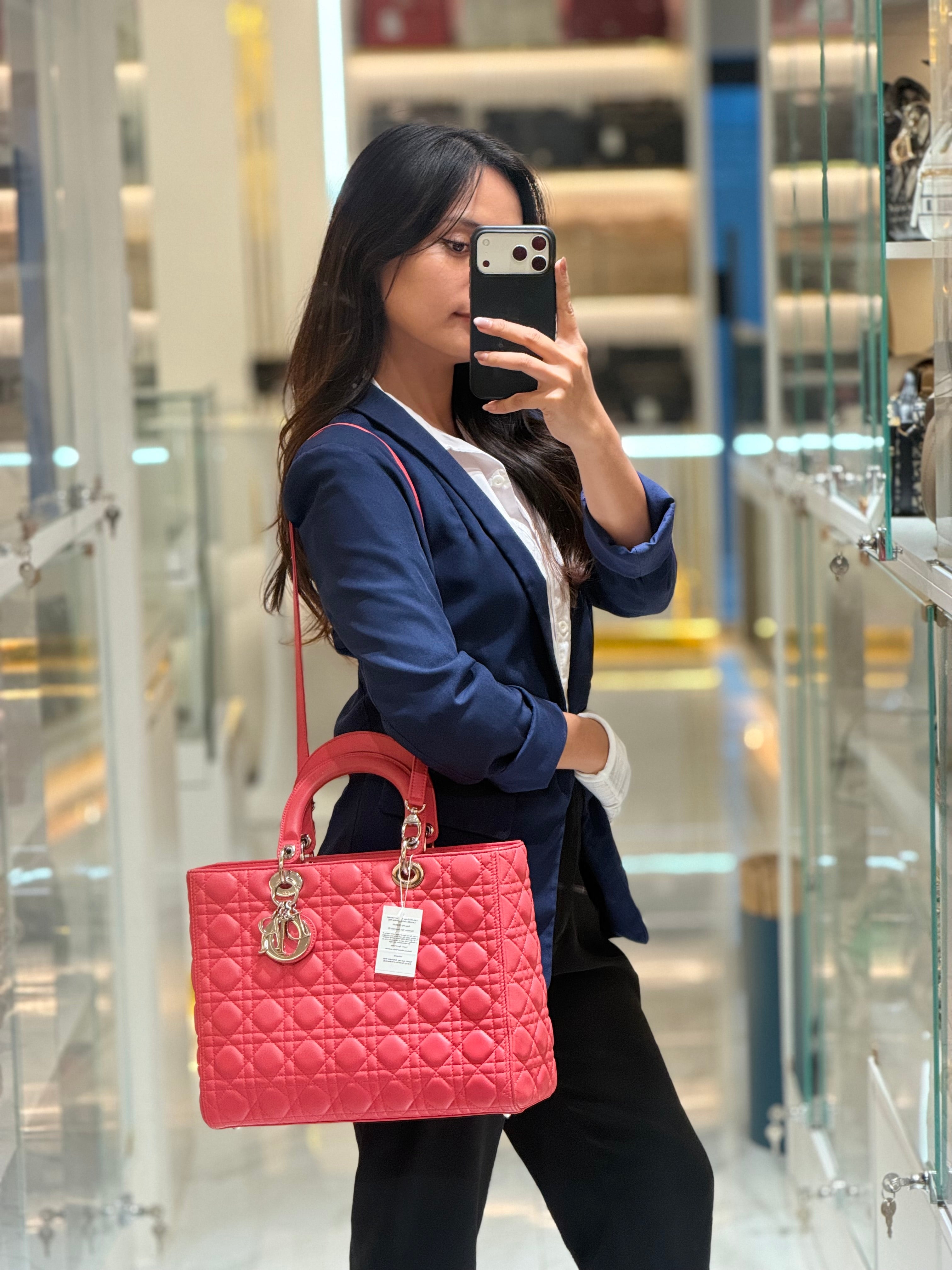 Christian Dior Lady Dior Large in Salmon Cannage Lambskin Leather Shoulder Bag | Purse Maison Luxury Bags Shop