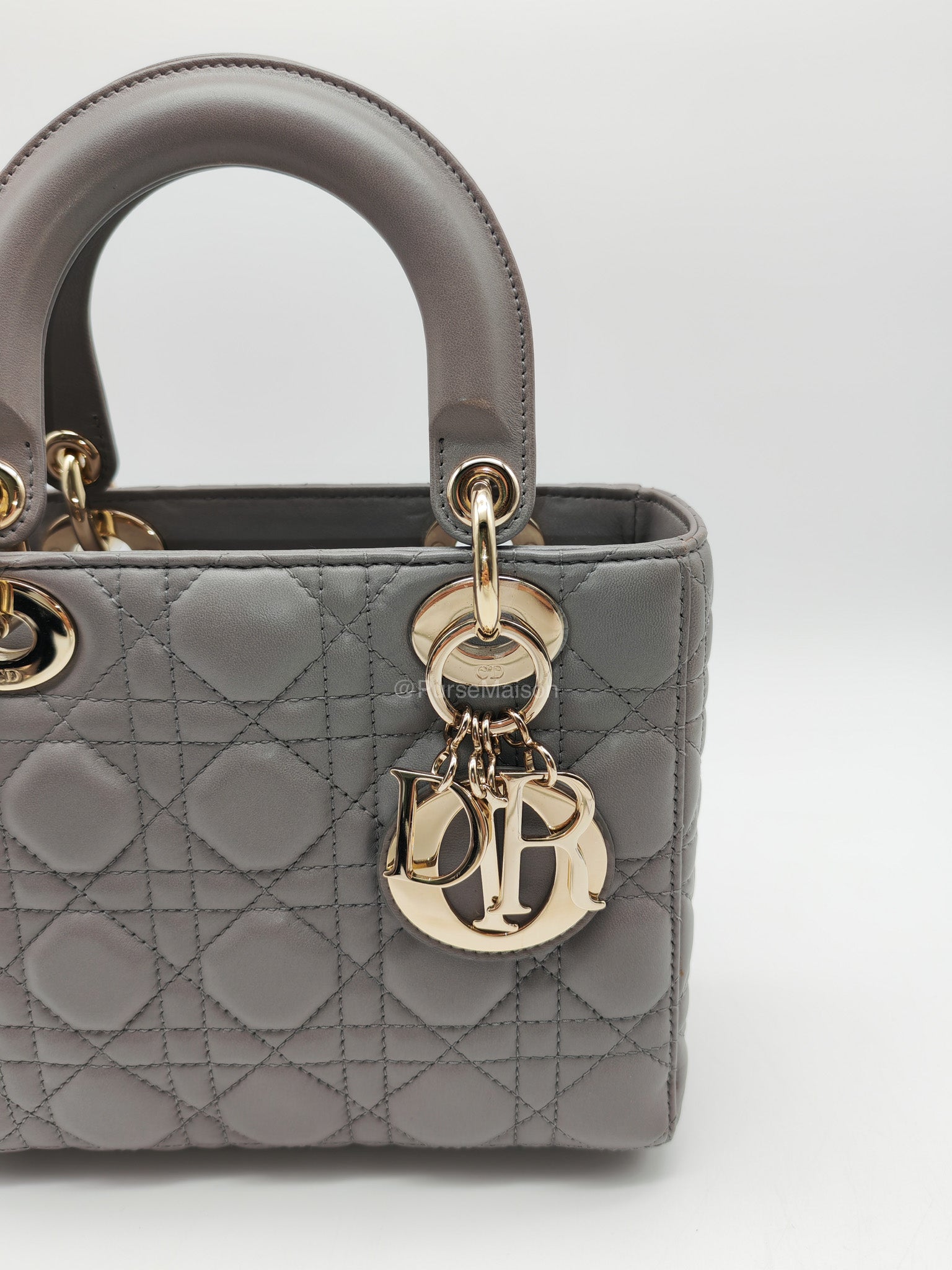 Christian Dior Lady Dior Lucky Badges in Gray Cannage Lambskin Leather Shoulder Bag | Purse Maison Luxury Bags Shop