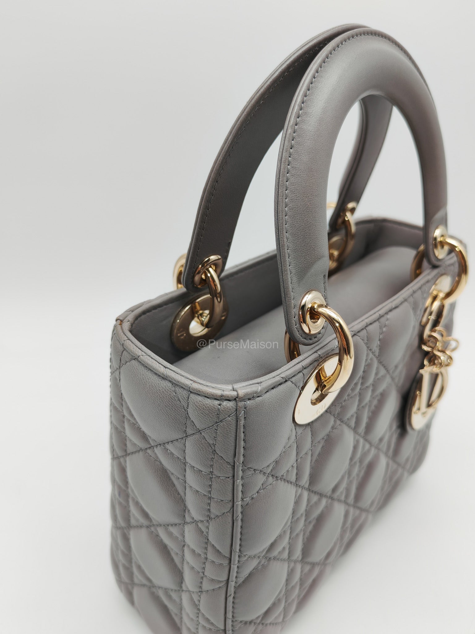 Christian Dior Lady Dior Lucky Badges in Gray Cannage Lambskin Leather Shoulder Bag | Purse Maison Luxury Bags Shop