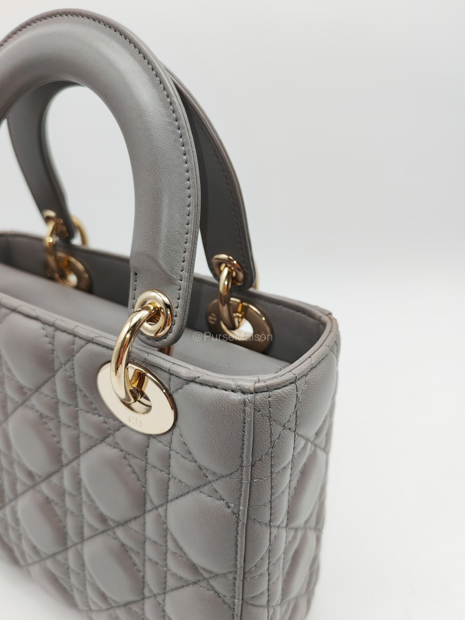 Christian Dior Lady Dior Lucky Badges in Gray Cannage Lambskin Leather Shoulder Bag | Purse Maison Luxury Bags Shop
