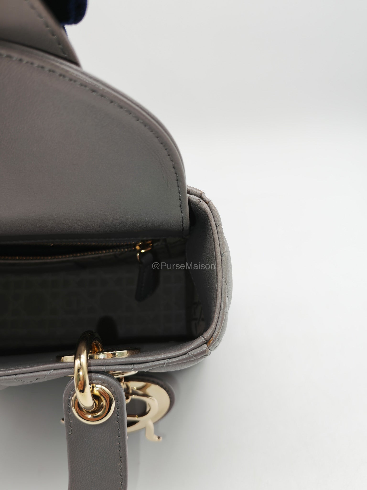 Christian Dior Lady Dior Lucky Badges in Gray Cannage Lambskin Leather Shoulder Bag | Purse Maison Luxury Bags Shop