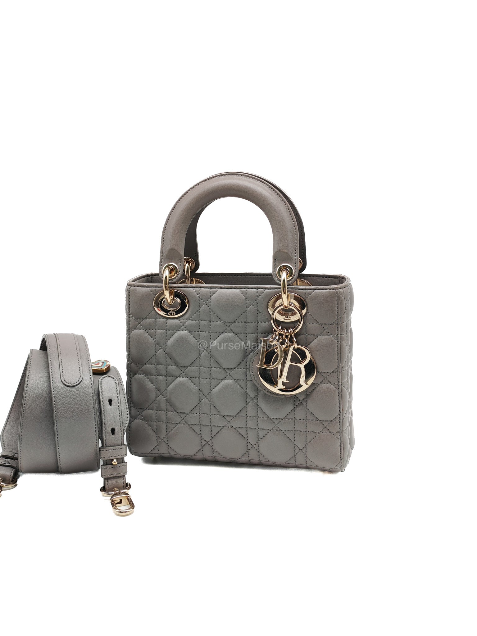 Christian Dior Lady Dior Lucky Badges in Gray Cannage Lambskin Leather Shoulder Bag | Purse Maison Luxury Bags Shop