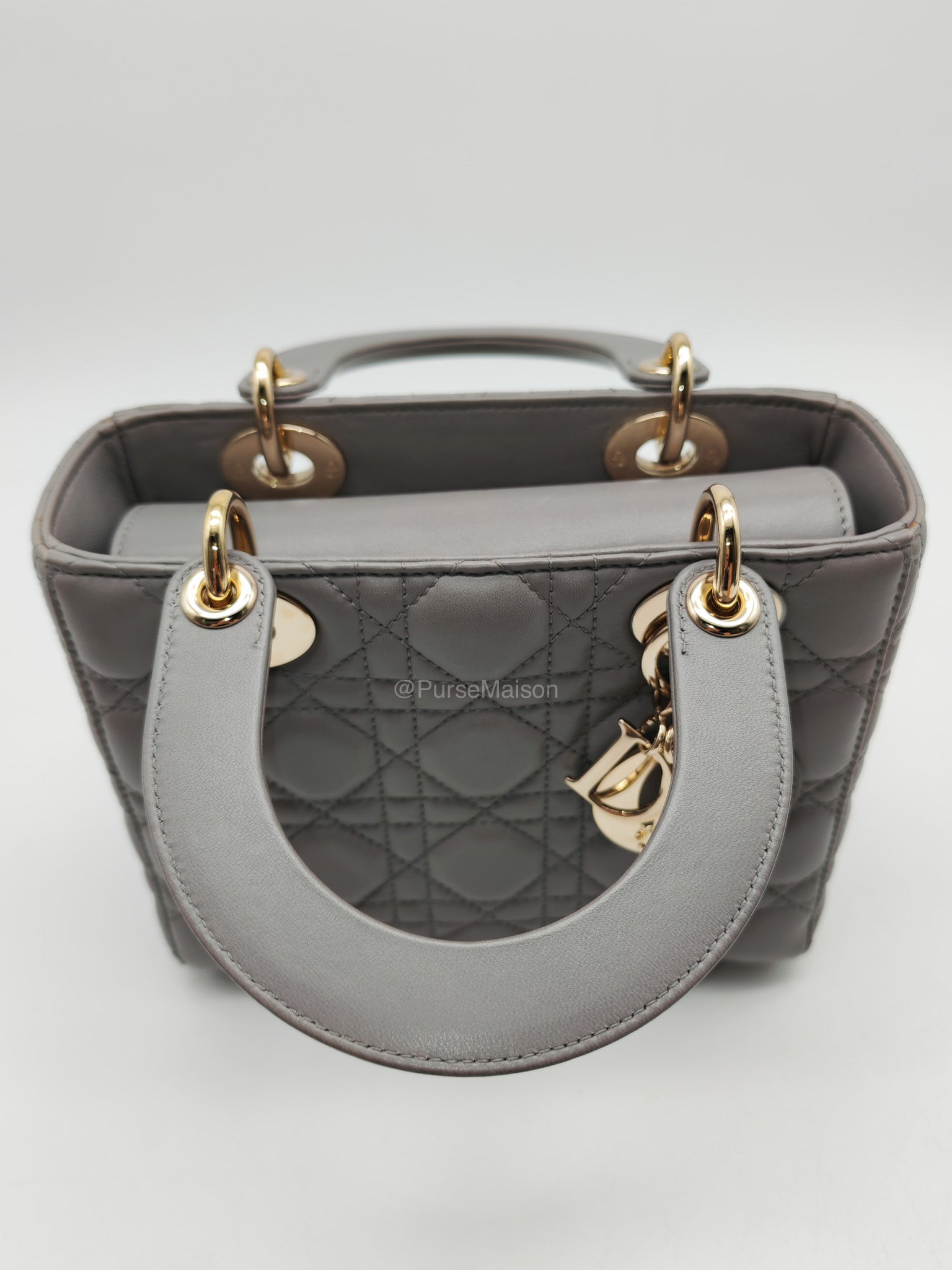 Christian Dior Lady Dior Lucky Badges in Gray Cannage Lambskin Leather Shoulder Bag | Purse Maison Luxury Bags Shop