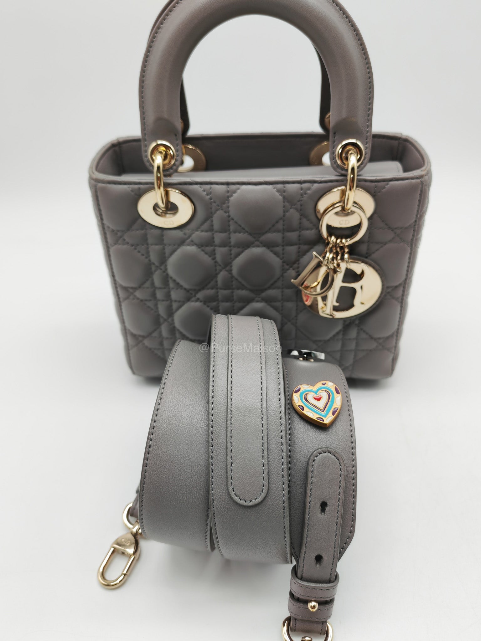 Christian Dior Lady Dior Lucky Badges in Gray Cannage Lambskin Leather Shoulder Bag | Purse Maison Luxury Bags Shop