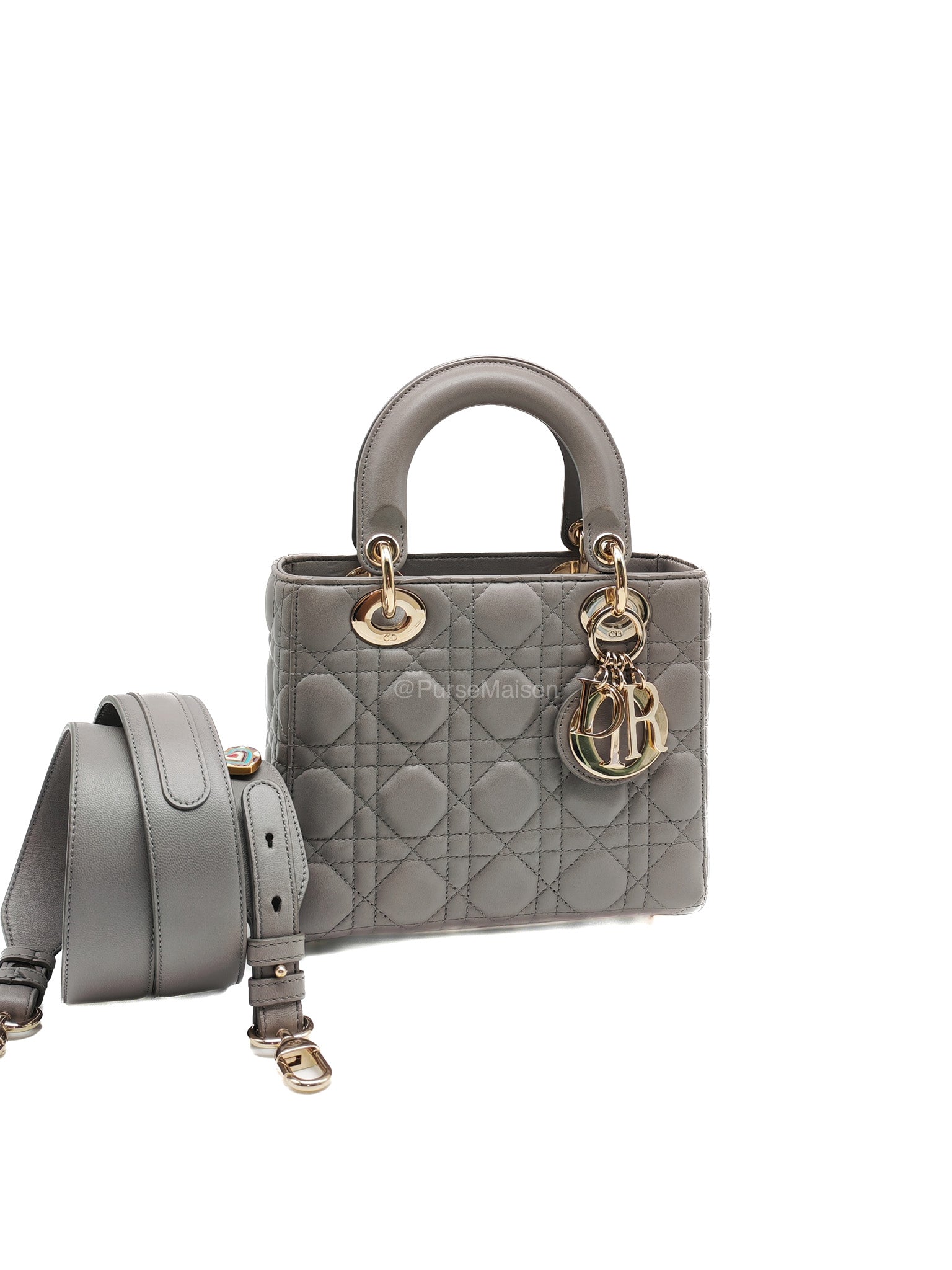 Christian Dior Lady Dior Lucky Badges in Gray Cannage Lambskin Leather Shoulder Bag | Purse Maison Luxury Bags Shop