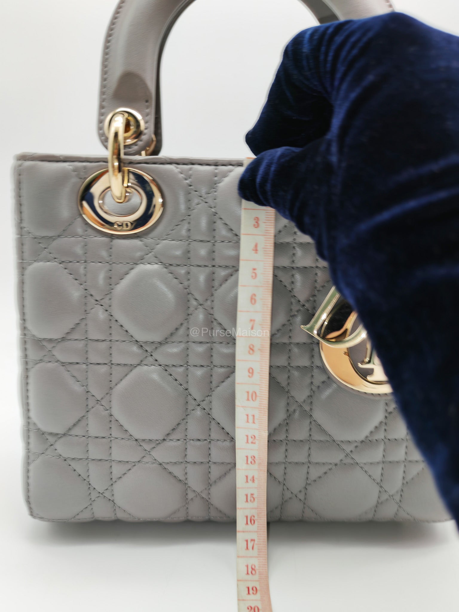Christian Dior Lady Dior Lucky Badges in Gray Cannage Lambskin Leather Shoulder Bag | Purse Maison Luxury Bags Shop