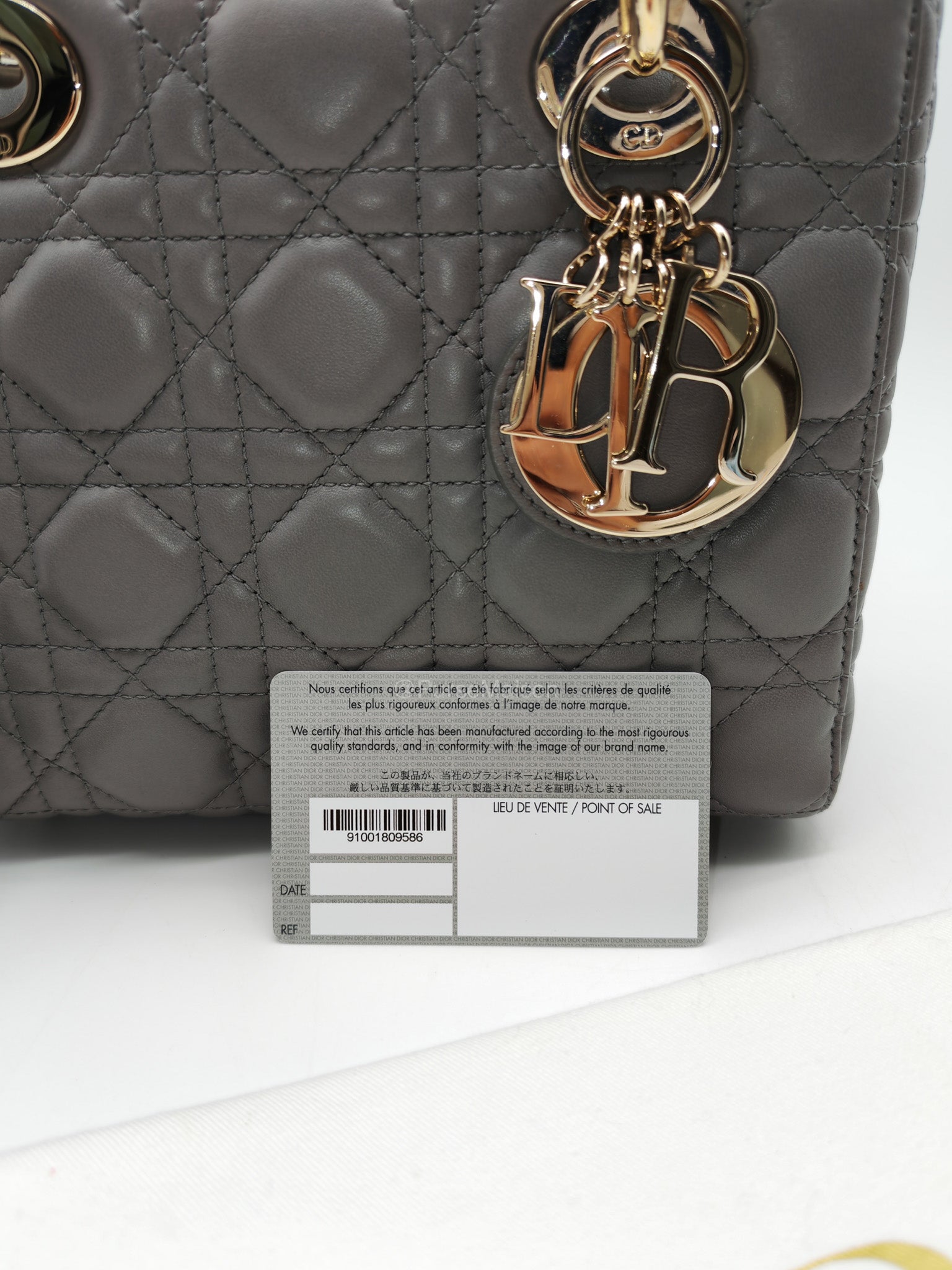 Christian Dior Lady Dior Lucky Badges in Gray Cannage Lambskin Leather Shoulder Bag | Purse Maison Luxury Bags Shop