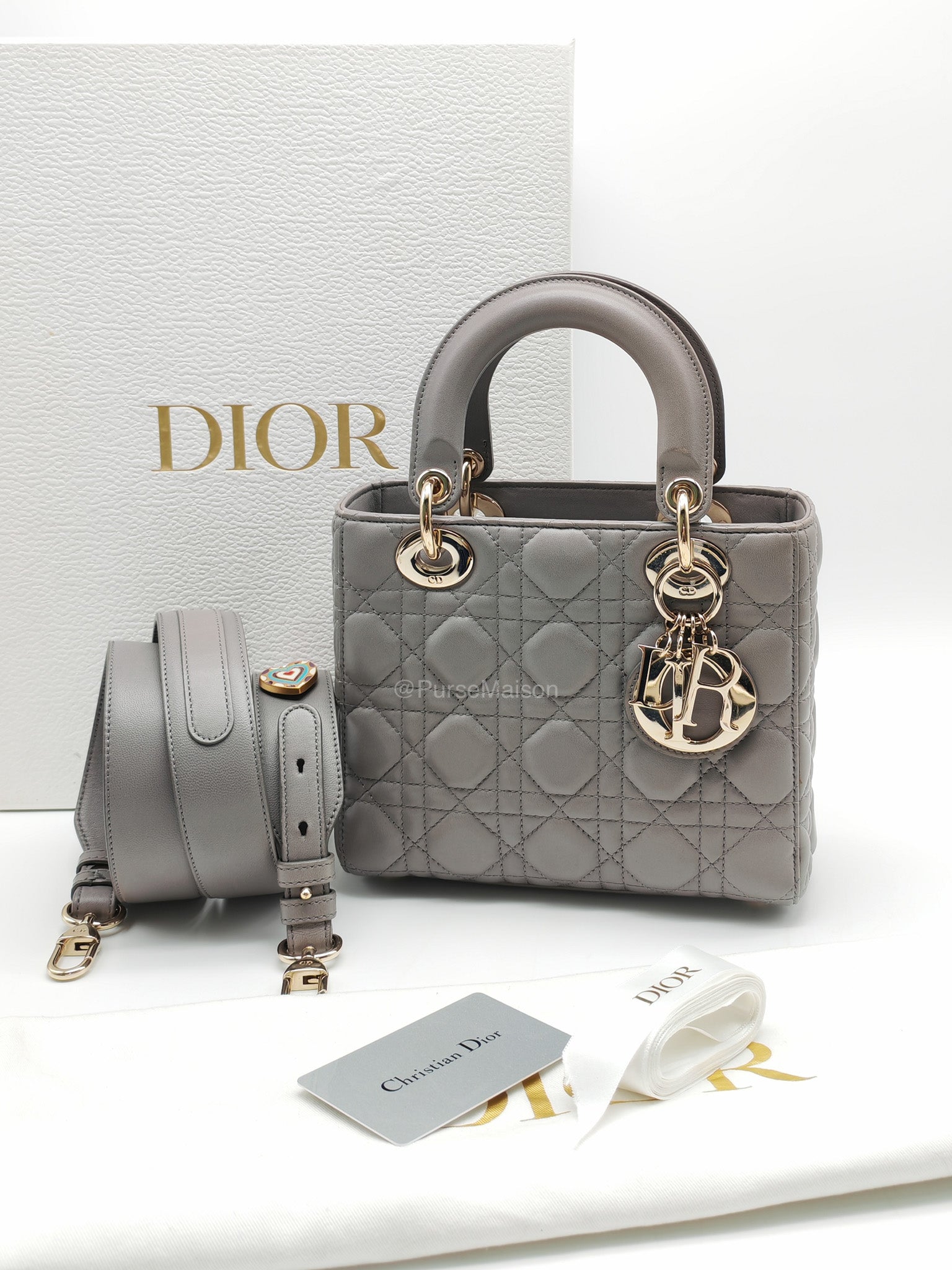 Christian Dior Lady Dior Lucky Badges in Gray Cannage Lambskin Leather Shoulder Bag | Purse Maison Luxury Bags Shop
