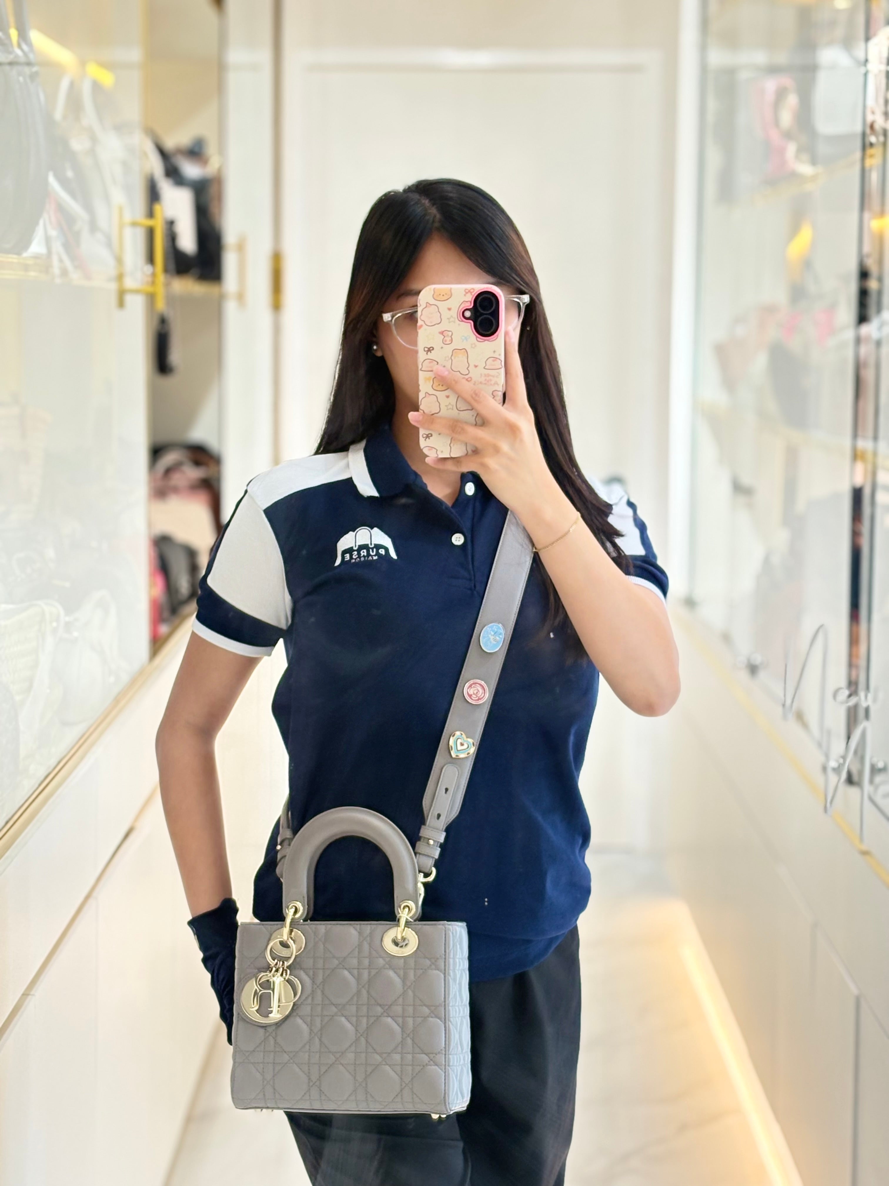 Christian Dior Lady Dior Lucky Badges in Gray Cannage Lambskin Leather Shoulder Bag | Purse Maison Luxury Bags Shop