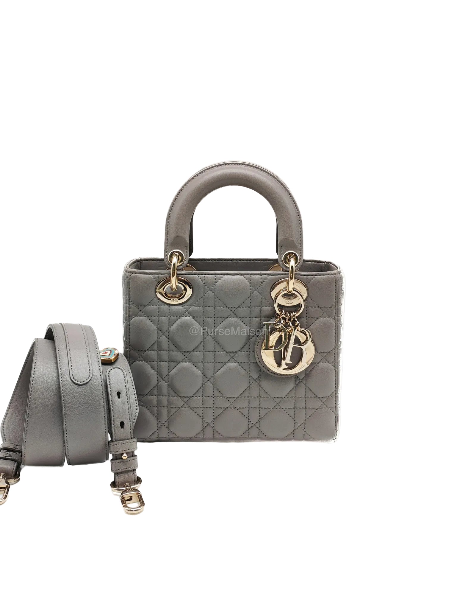 Christian Dior Lady Dior Lucky Badges in Gray Cannage Lambskin Leather Shoulder Bag | Purse Maison Luxury Bags Shop