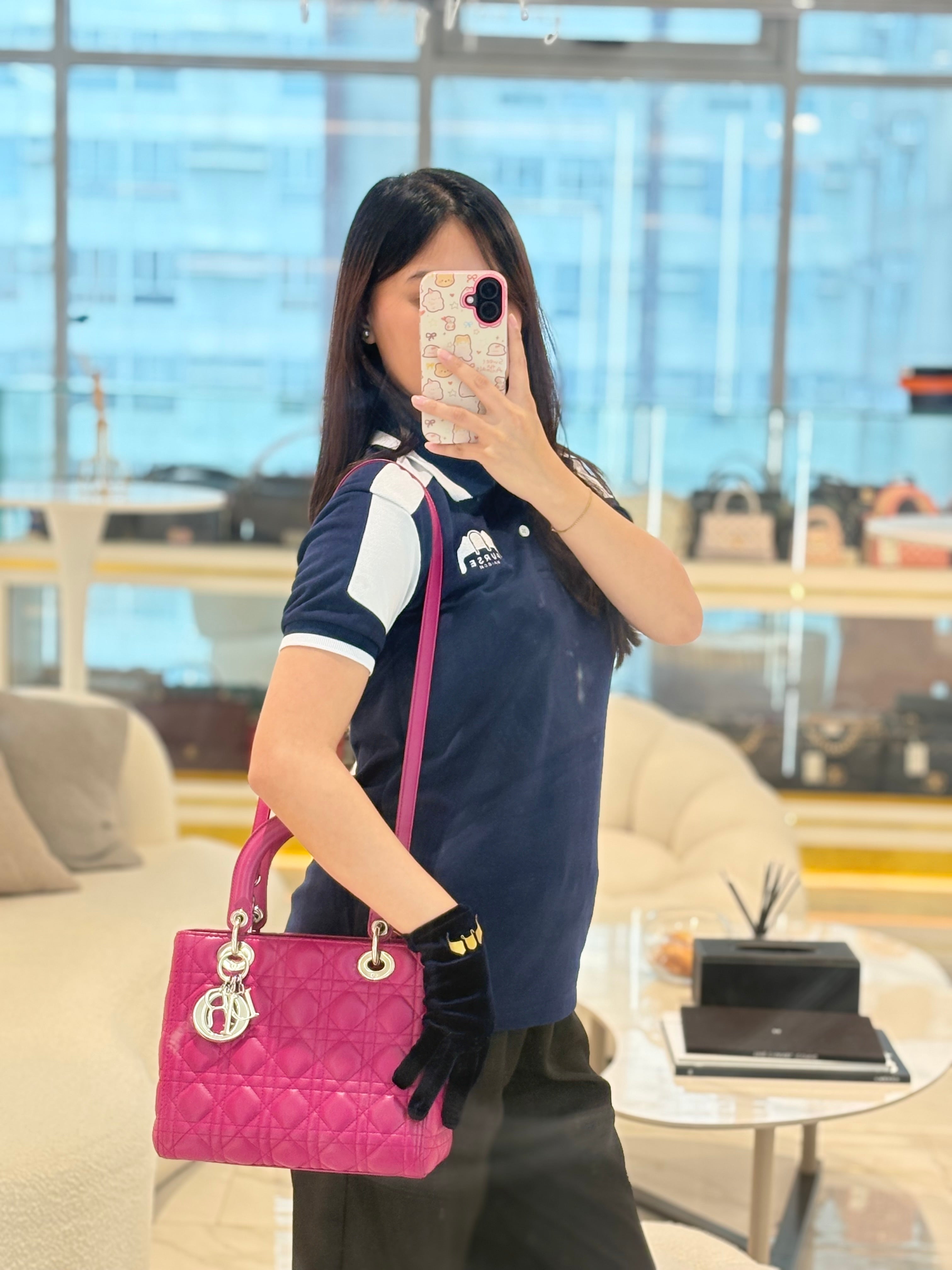 Christian Dior Lady Dior Medium in Dark Magenta Quilted Cannage Lambskin Leather Shoulder Bag | Purse Maison Luxury Bags Shop
