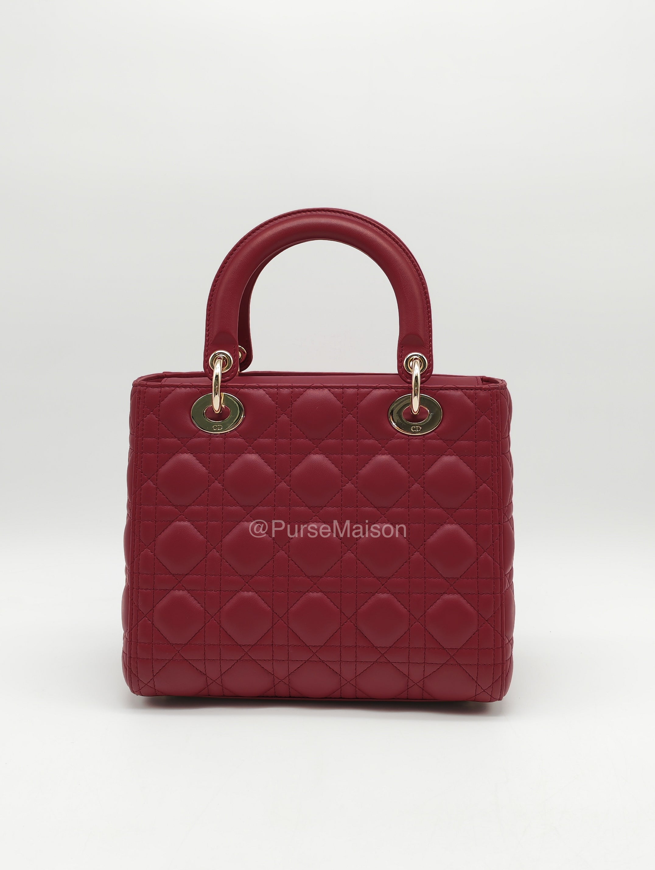 Christian Dior Lady Dior Medium in Dark Red Cannage Quilted Lambskin Leather and Light Gold Hardware | Purse Maison Luxury Bags Shop