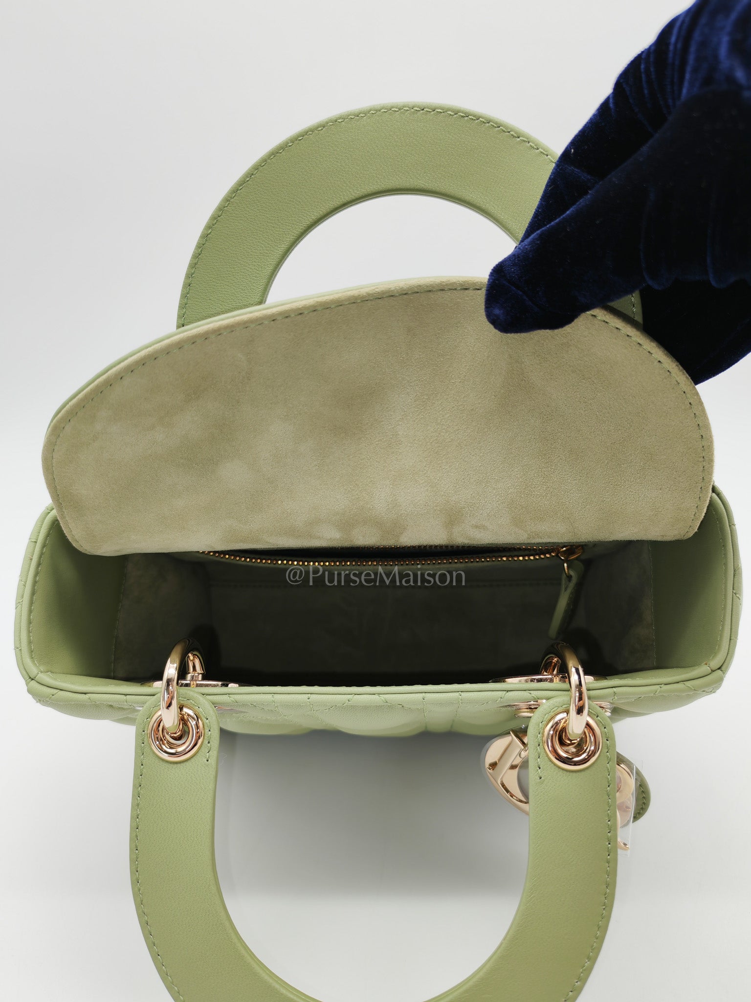 Lady Dior My ABCDior Bag Small in Sage Green Quilted Cannage Lambskin Leather and Light Gold Hardware | Purse Maison Luxury Bags Shop