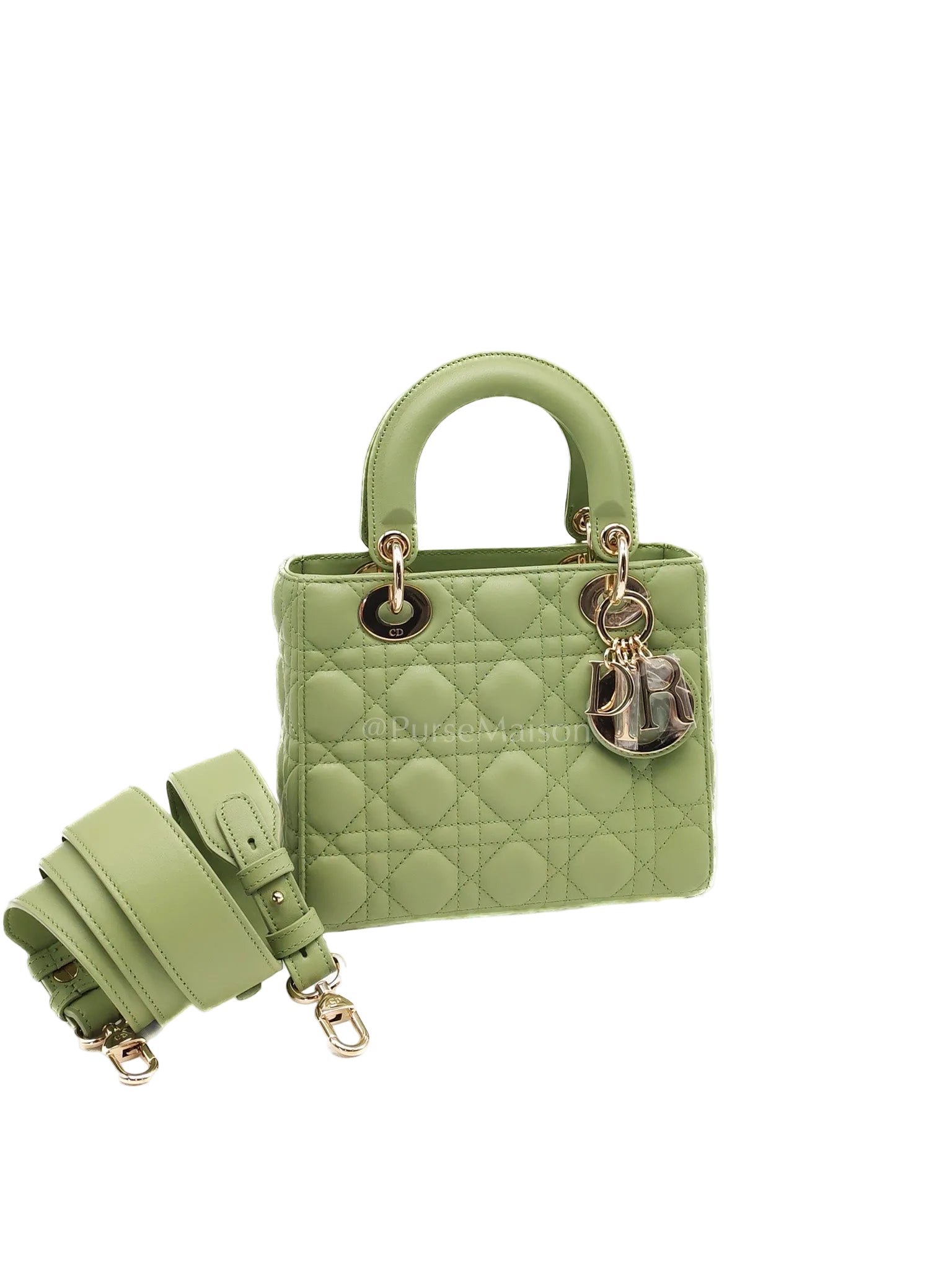 Lady Dior My ABCDior Bag Small in Sage Green Quilted Cannage Lambskin Leather and Light Gold Hardware | Purse Maison Luxury Bags Shop