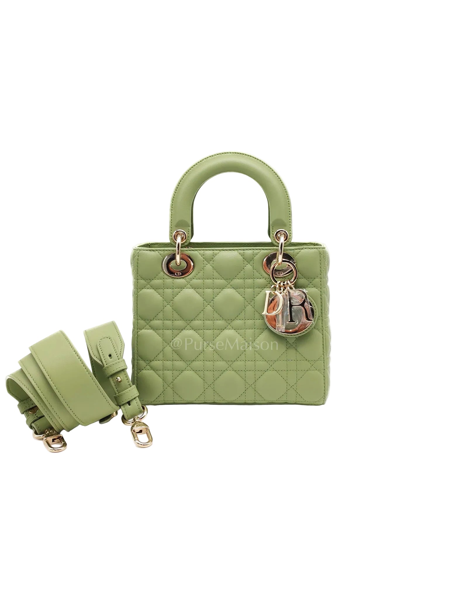 Lady Dior My ABCDior Bag Small in Sage Green Quilted Cannage Lambskin Leather and Light Gold Hardware | Purse Maison Luxury Bags Shop