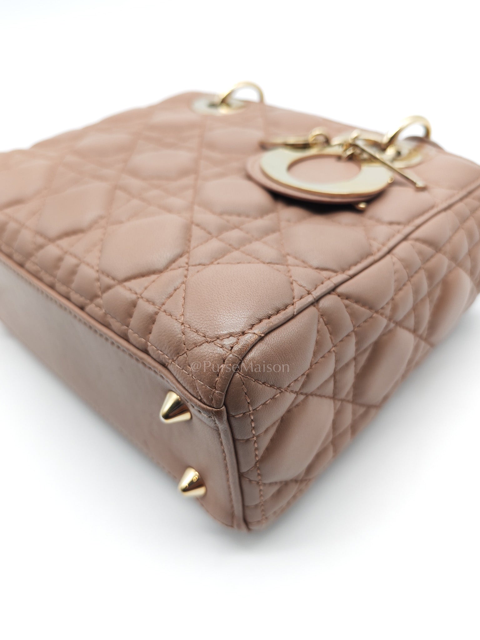 Christian Dior Lady Dior MyABCDior Small in Powder Beige Cannage Lambskin Leather and Light Gold Hardware | Purse Maison Luxury Bags Shop