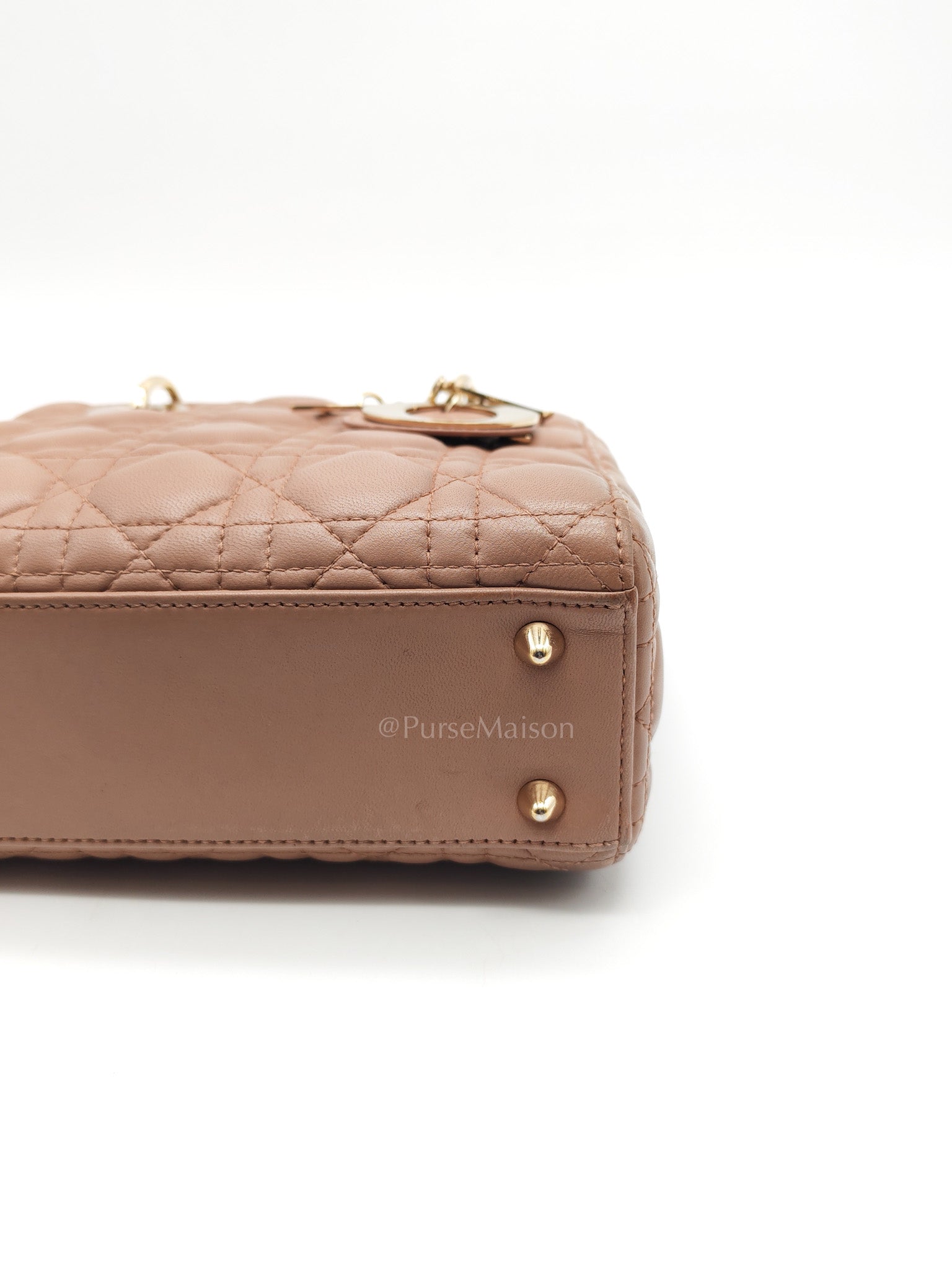 Christian Dior Lady Dior MyABCDior Small in Powder Beige Cannage Lambskin Leather and Light Gold Hardware | Purse Maison Luxury Bags Shop