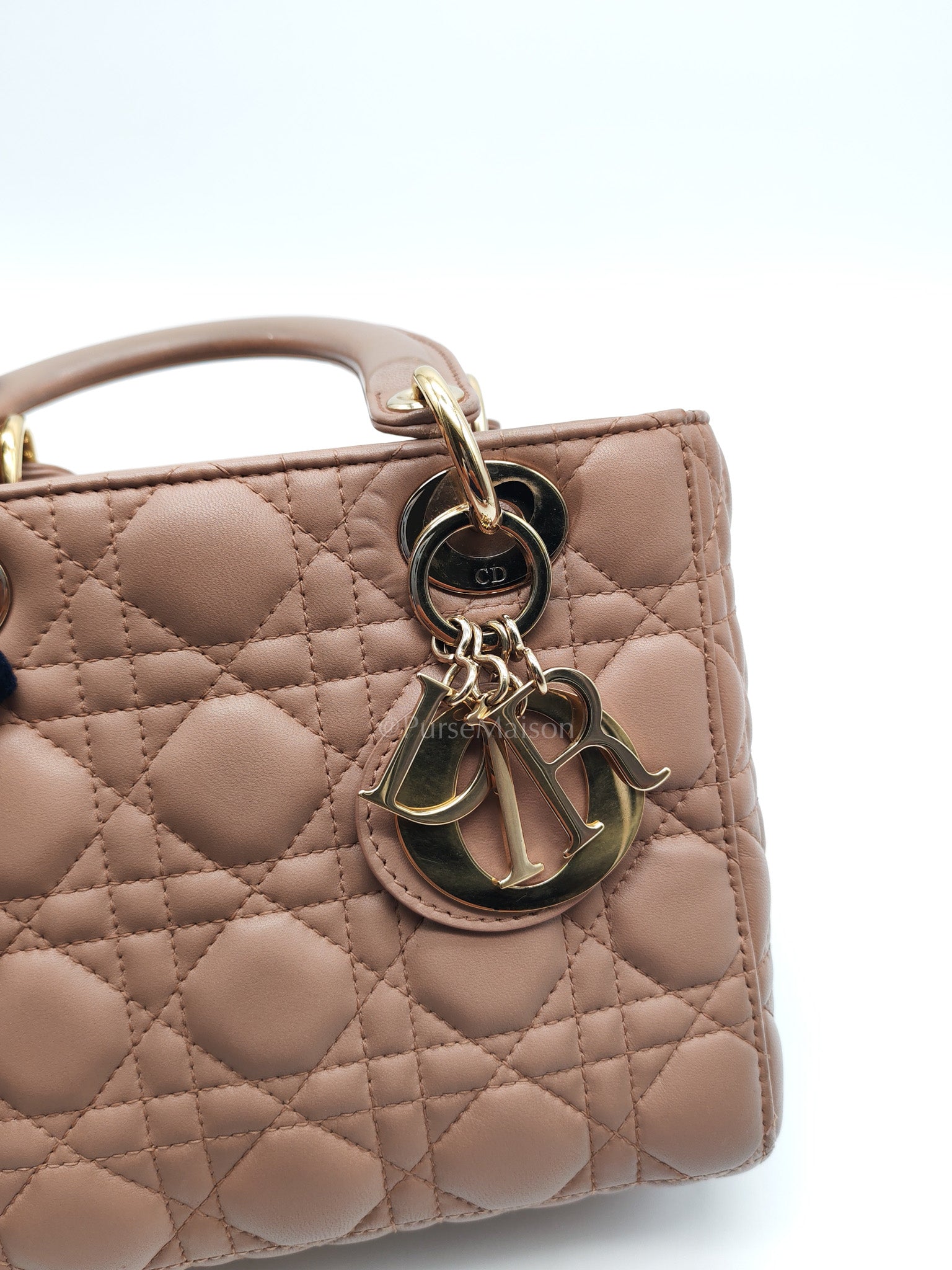 Christian Dior Lady Dior MyABCDior Small in Powder Beige Cannage Lambskin Leather and Light Gold Hardware | Purse Maison Luxury Bags Shop