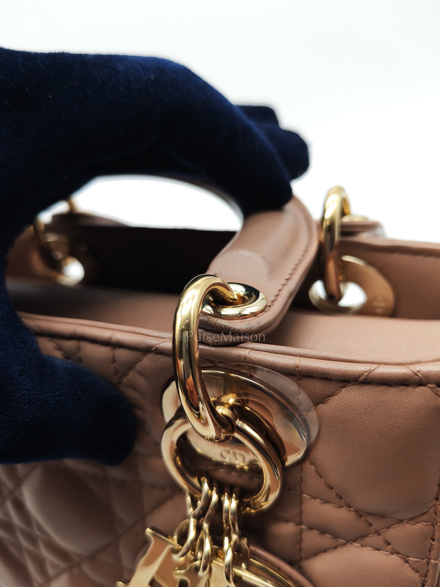 Christian Dior Lady Dior MyABCDior Small in Powder Beige Cannage Lambskin Leather and Light Gold Hardware | Purse Maison Luxury Bags Shop