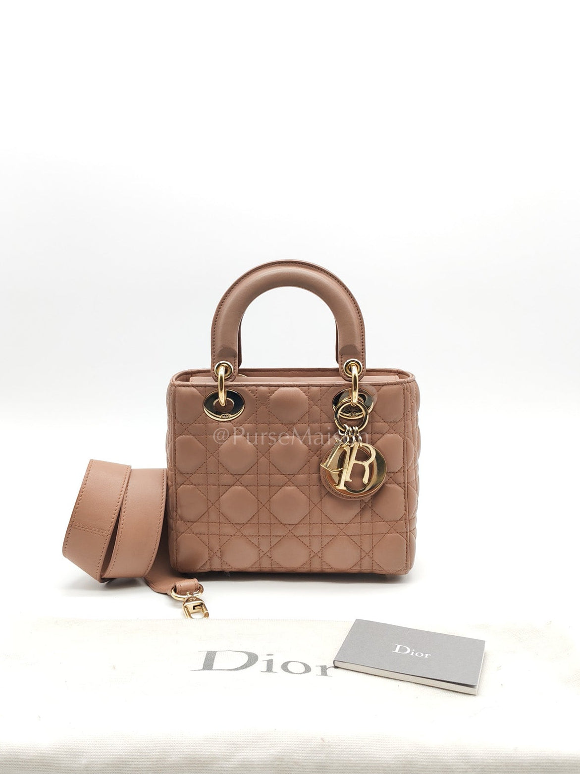 Christian Dior Lady Dior MyABCDior Small in Powder Beige Cannage Lambskin Leather and Light Gold Hardware | Purse Maison Luxury Bags Shop
