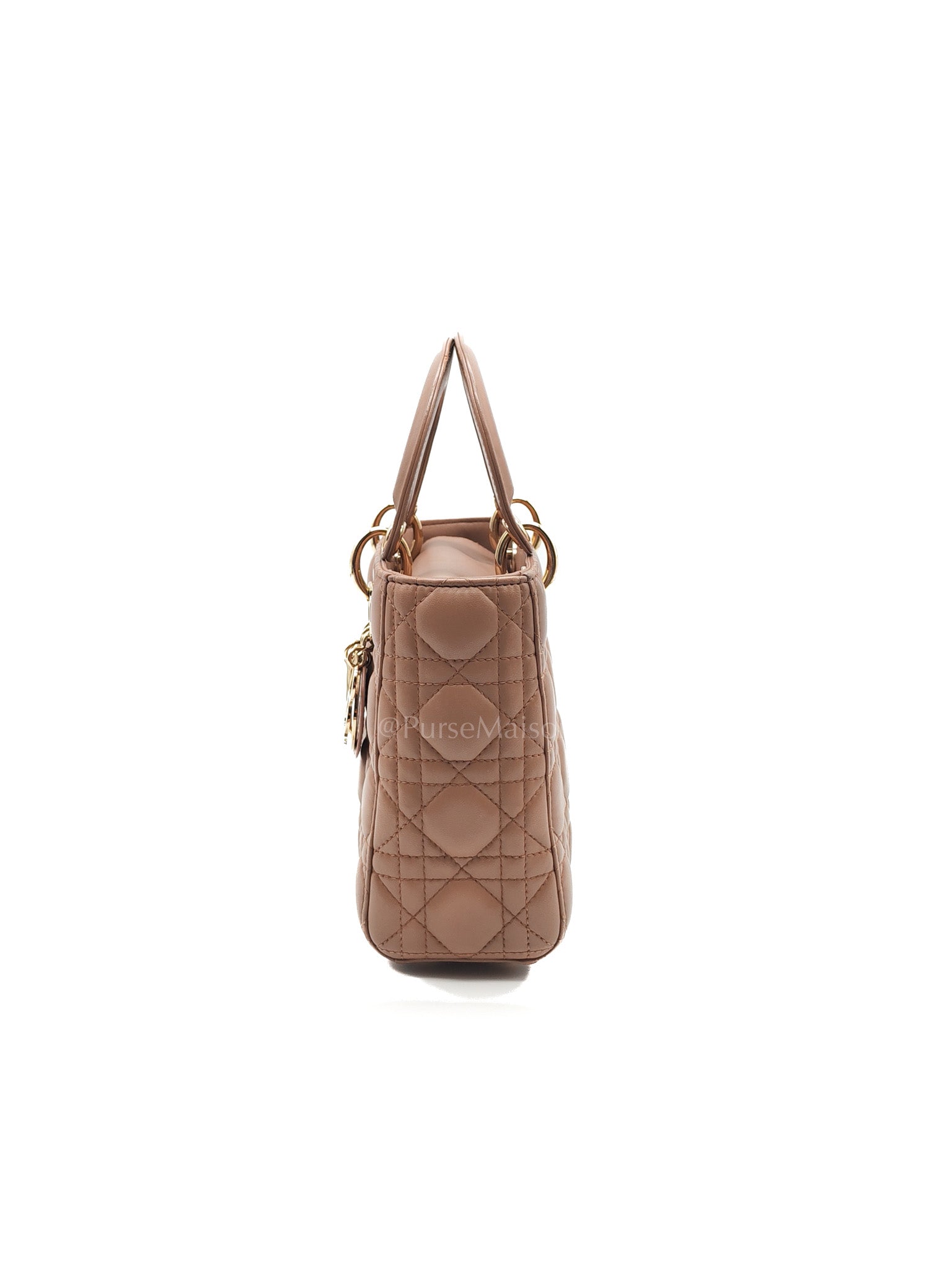 Christian Dior Lady Dior MyABCDior Small in Powder Beige Cannage Lambskin Leather and Light Gold Hardware | Purse Maison Luxury Bags Shop