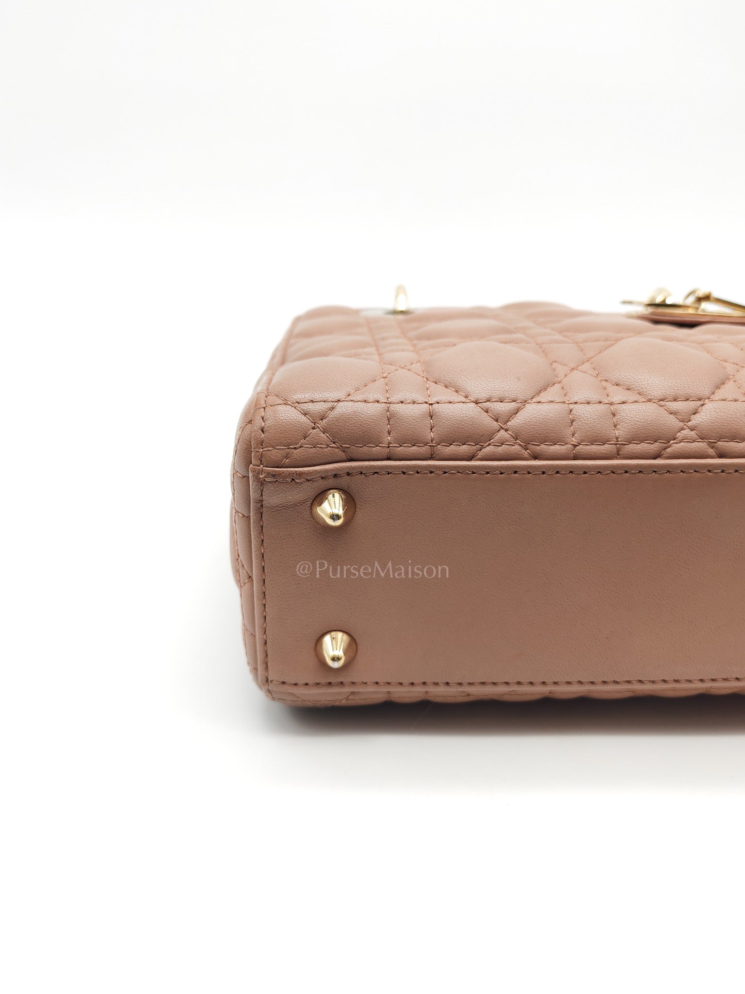 Christian Dior Lady Dior MyABCDior Small in Powder Beige Cannage Lambskin Leather and Light Gold Hardware | Purse Maison Luxury Bags Shop