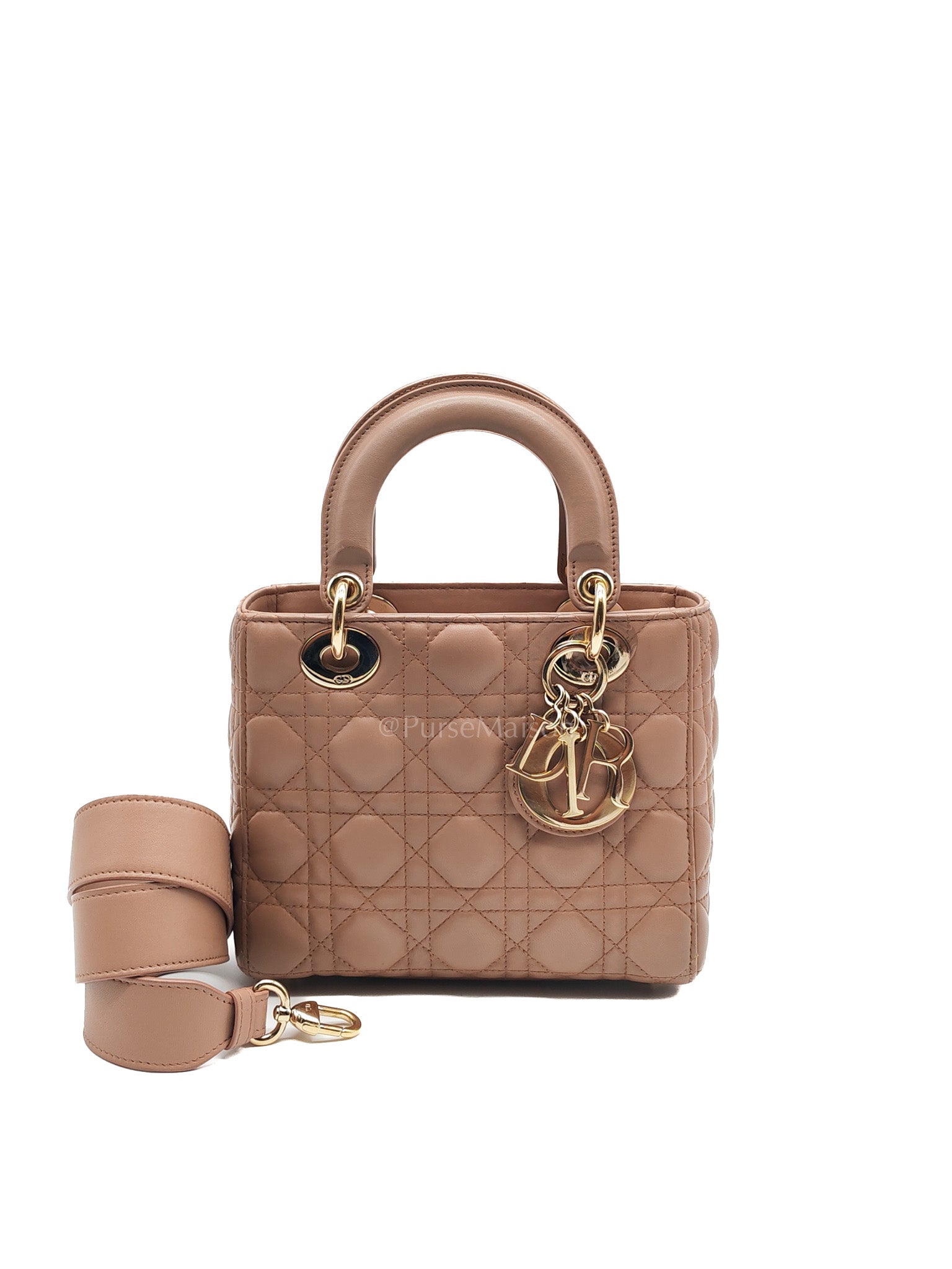 Christian Dior Lady Dior MyABCDior Small in Powder Beige Cannage Lambskin Leather and Light Gold Hardware | Purse Maison Luxury Bags Shop