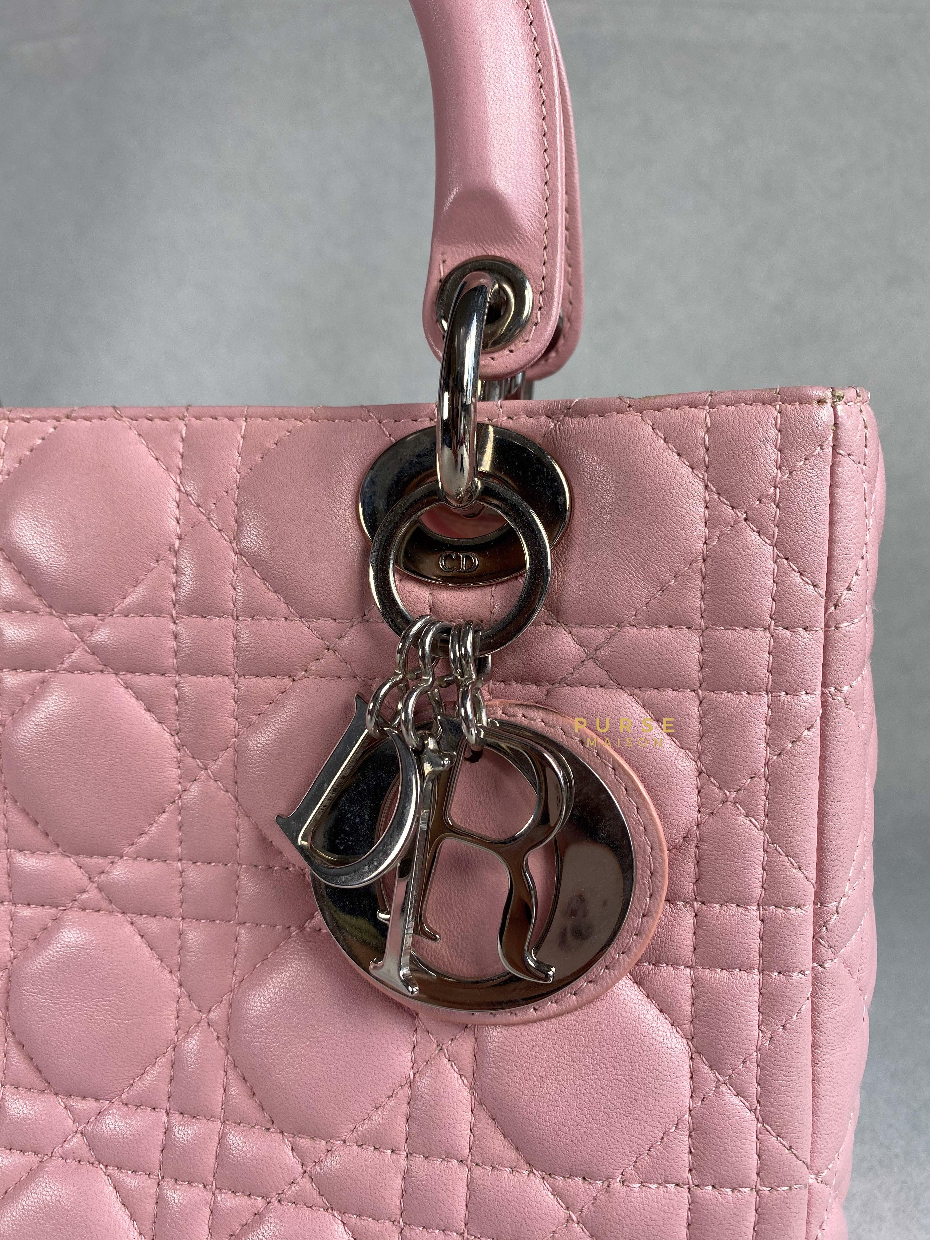 Christian Dior Lady Dior Pink Medium Silver Hardware Lambskin | Purse Maison Luxury Bags Shop