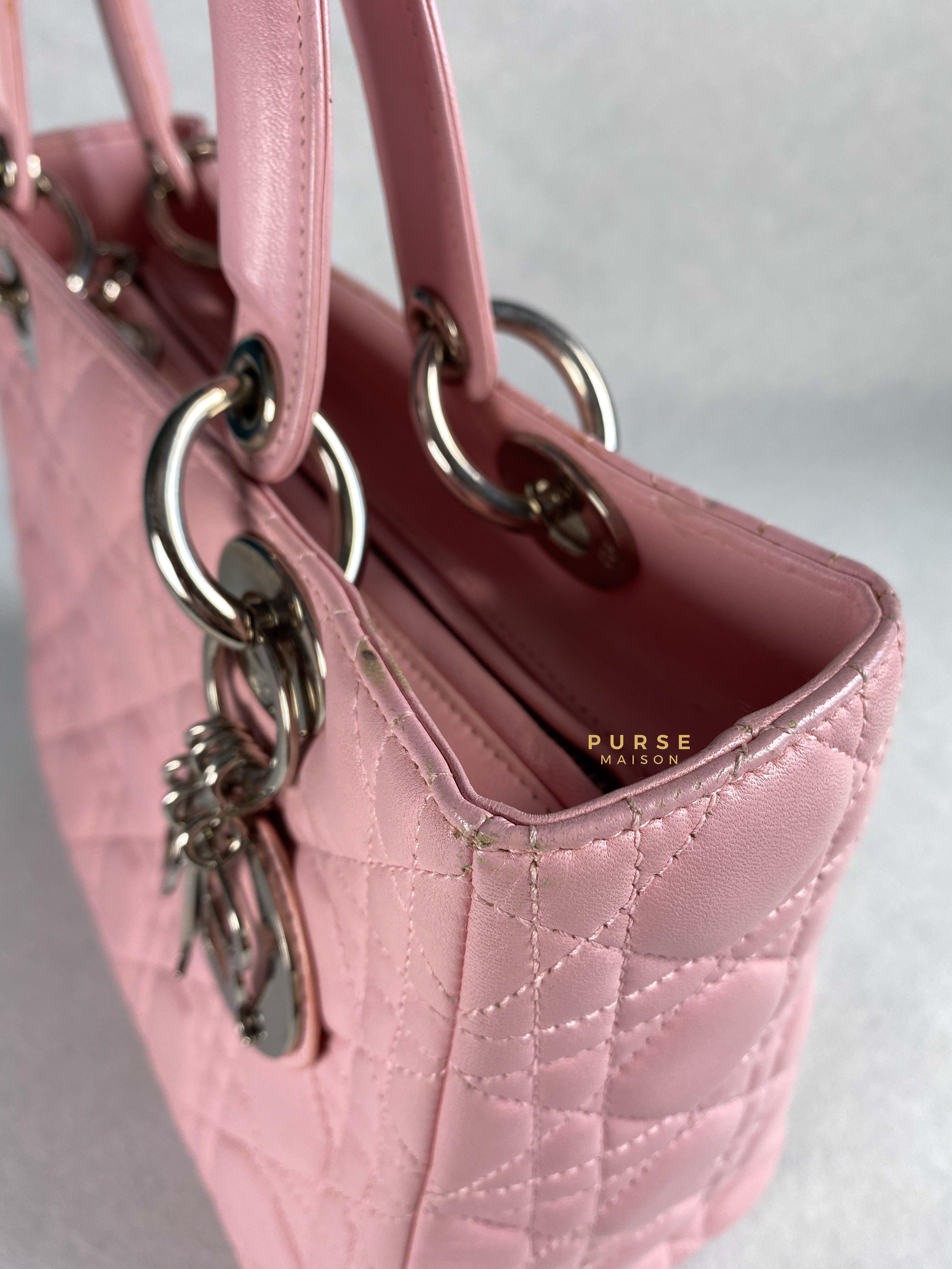 Christian Dior Lady Dior Pink Medium Silver Hardware Lambskin | Purse Maison Luxury Bags Shop