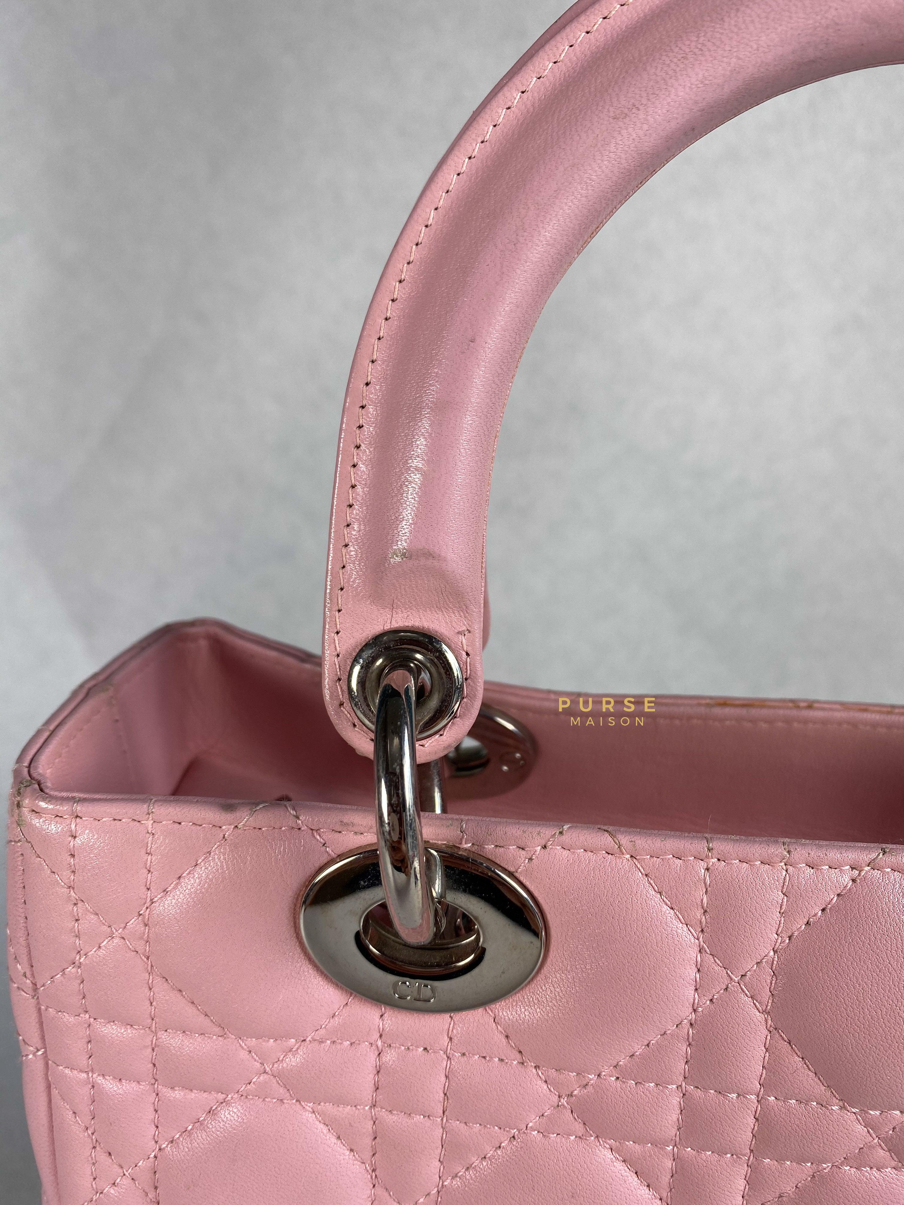 Christian Dior Lady Dior Pink Medium Silver Hardware Lambskin | Purse Maison Luxury Bags Shop