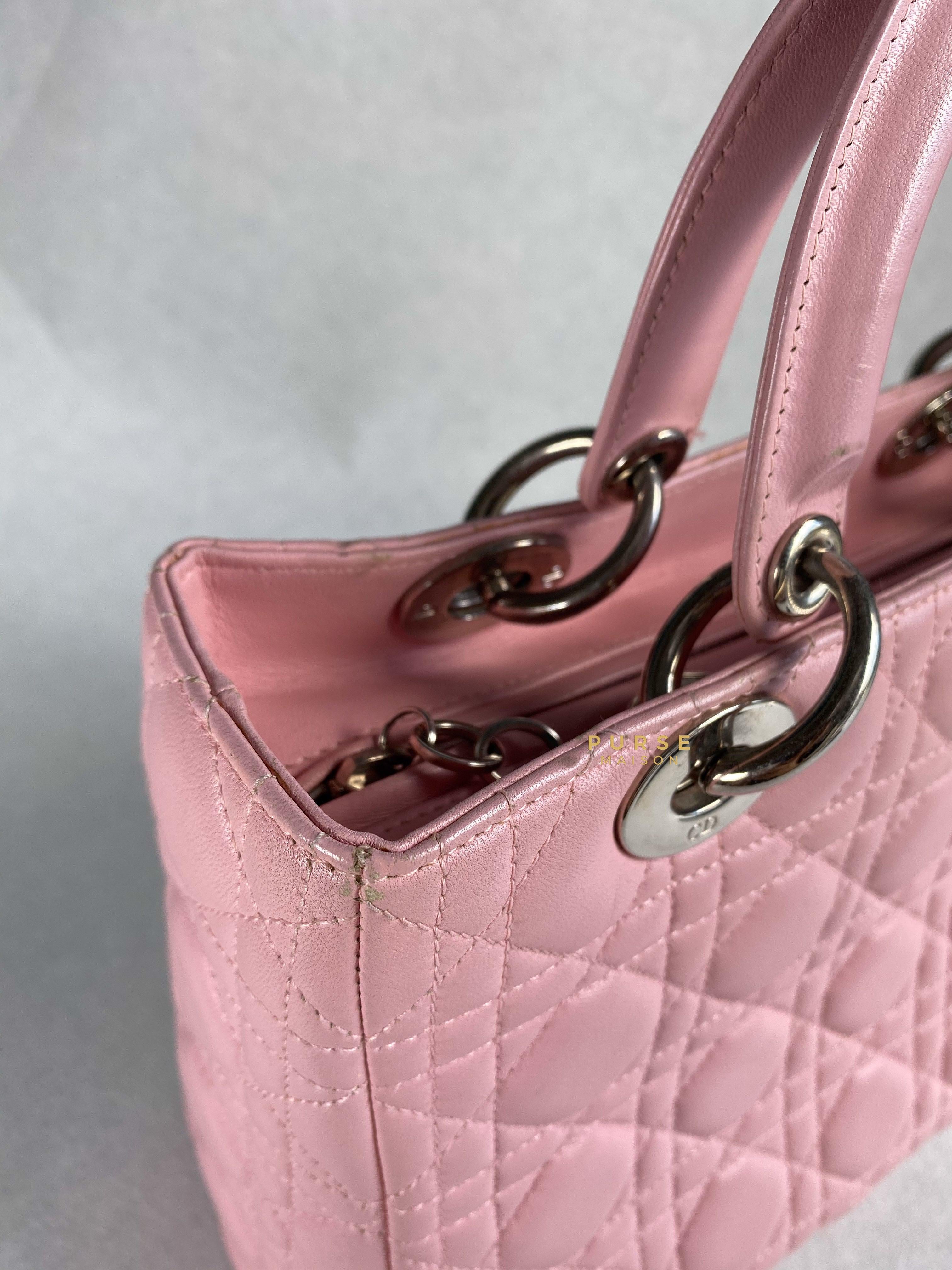 Christian Dior Lady Dior Pink Medium Silver Hardware Lambskin | Purse Maison Luxury Bags Shop
