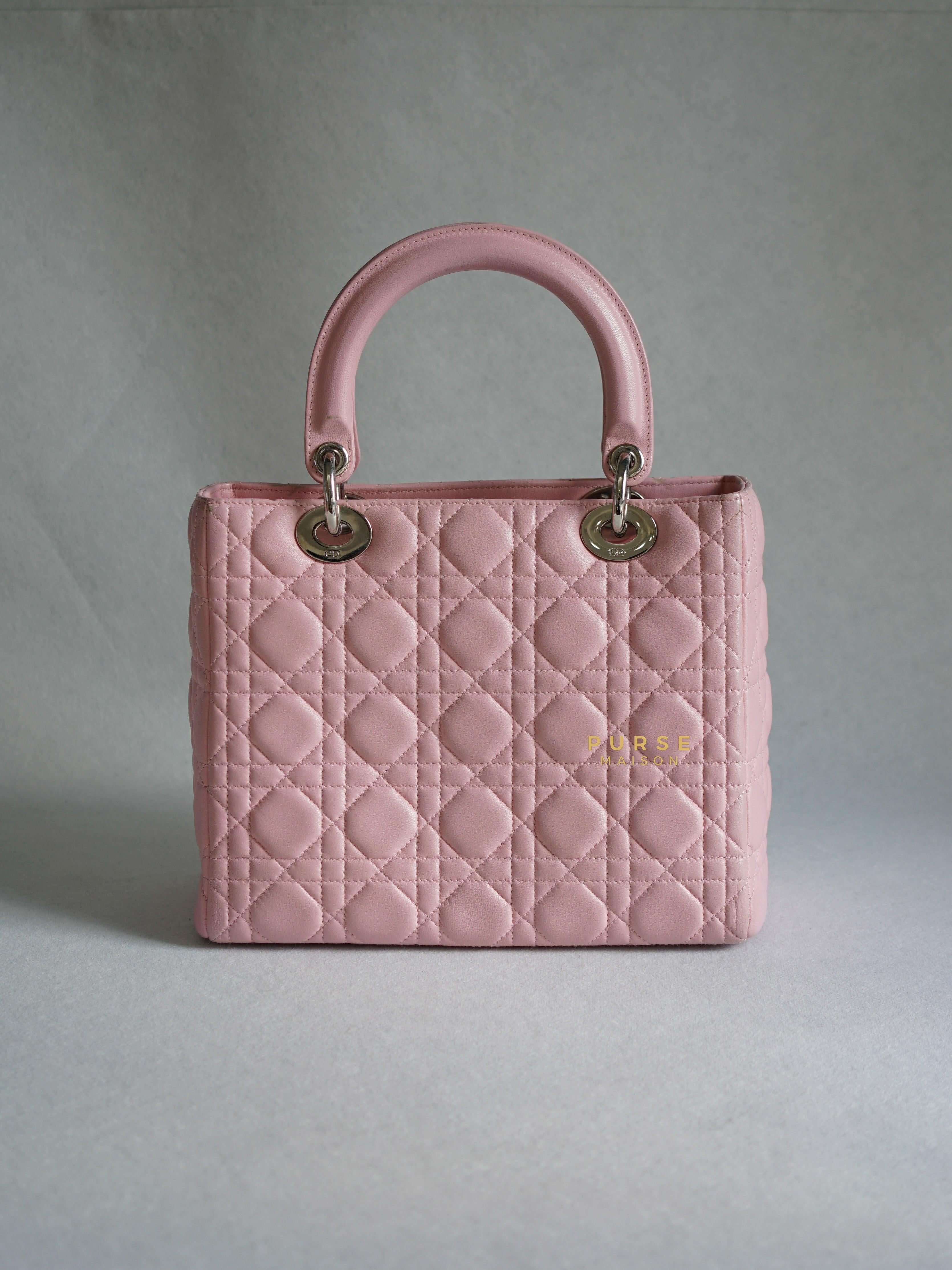 Christian Dior Lady Dior Pink Medium Silver Hardware Lambskin | Purse Maison Luxury Bags Shop